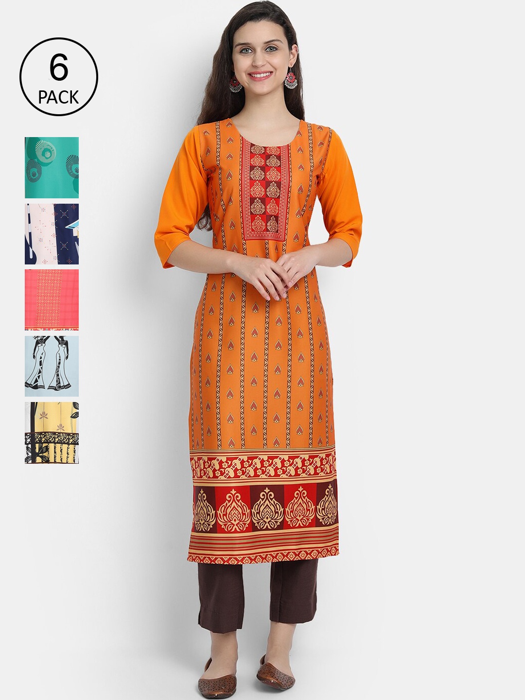 

7Threads Women Multicoloured Ethnic Motifs Mirror Work Crepe Kurta, Multi