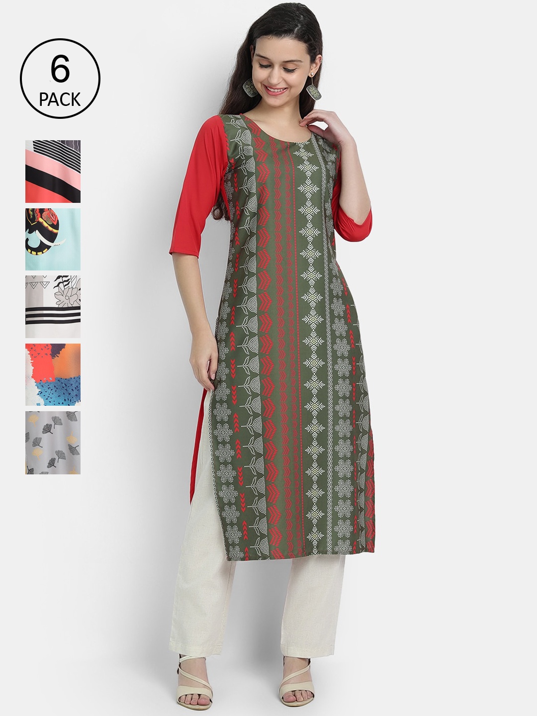 

7Threads Woman Pack of 6 Multicoloured Kurta, Multi