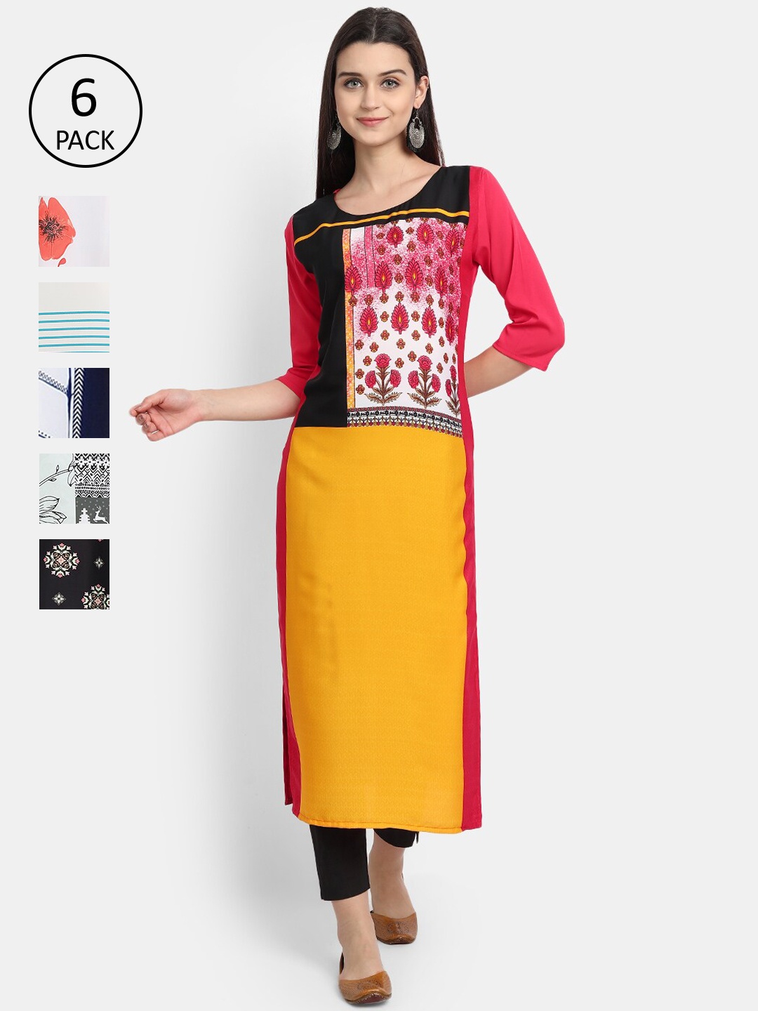 

7Threads Women Multicoloured Yoke Design Thread Work Crepe Kurta, Multi