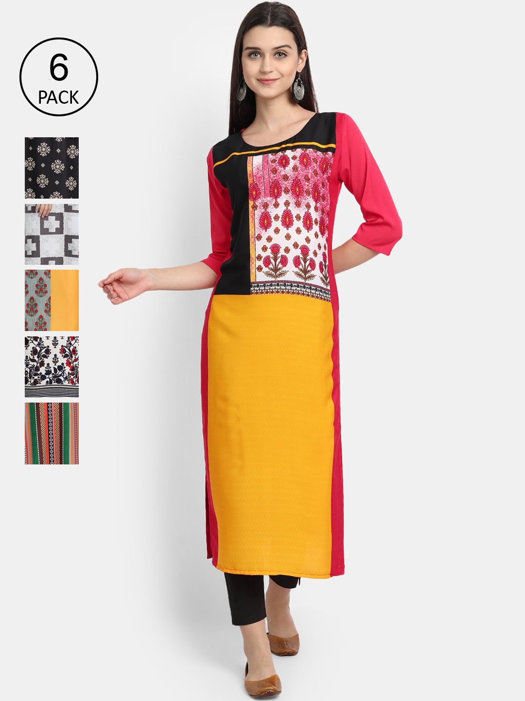 

7Threads Women Multicoloured Ethnic Motifs Printed Crepe Kurta, Multi