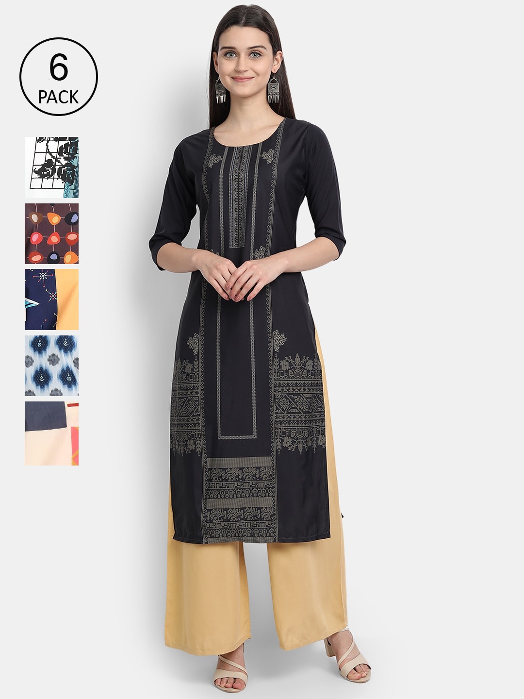 

7Threads Women Multicoloured Geometric Striped Thread Work Crepe Kurta, Multi