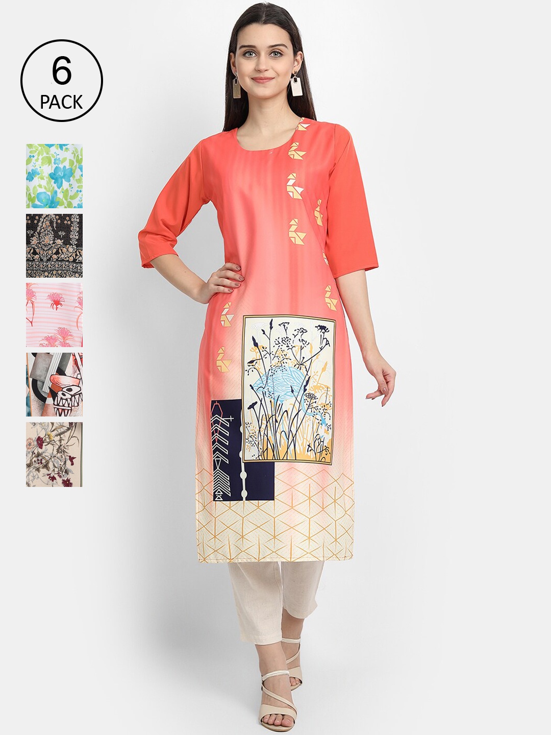 7Threads Women Multicoloured Floral Printed Crepe Kurta, Multi