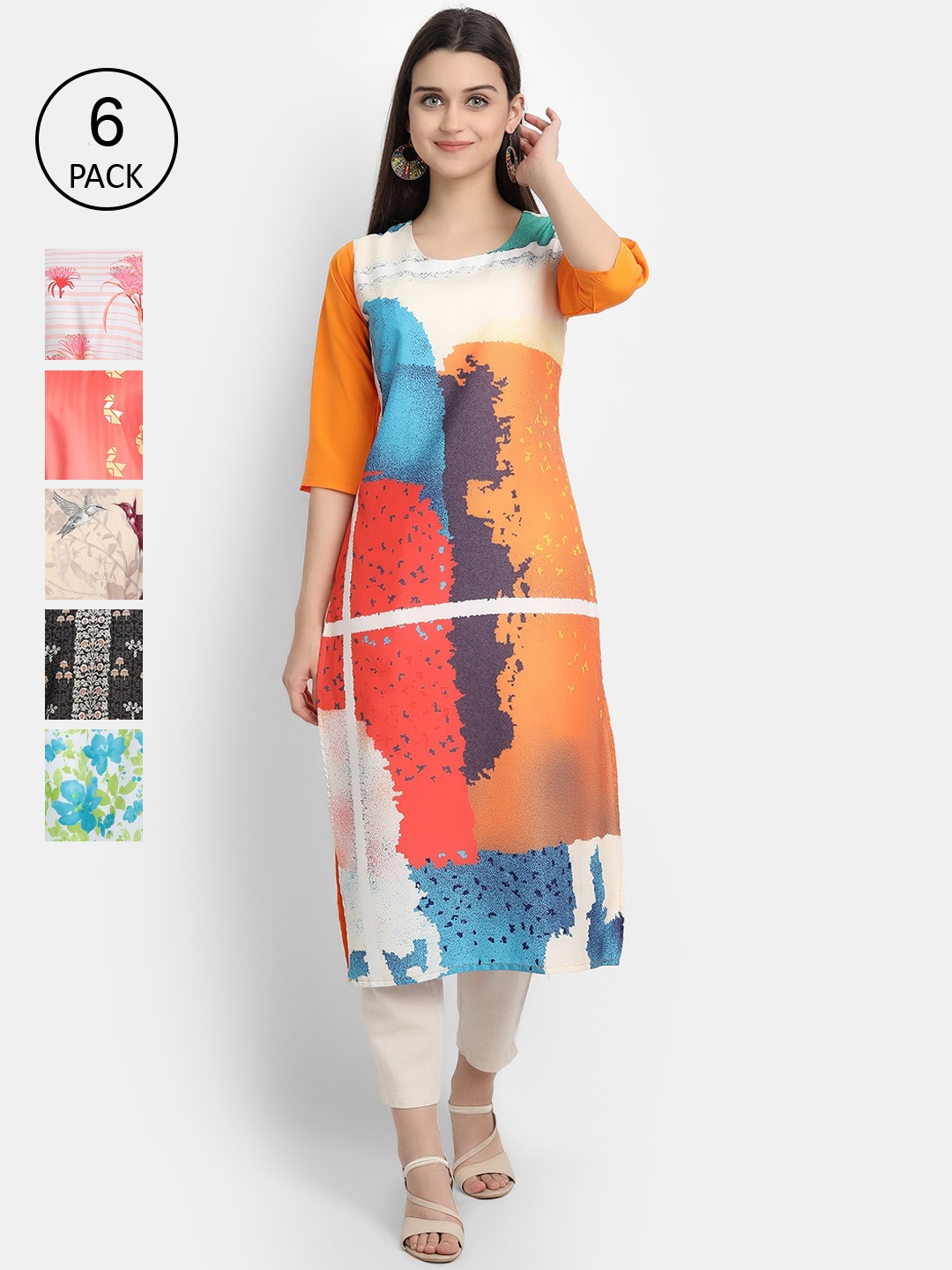 

7Threads Women Multicoloured Printed Thread Work Crepe Kurta, Multi