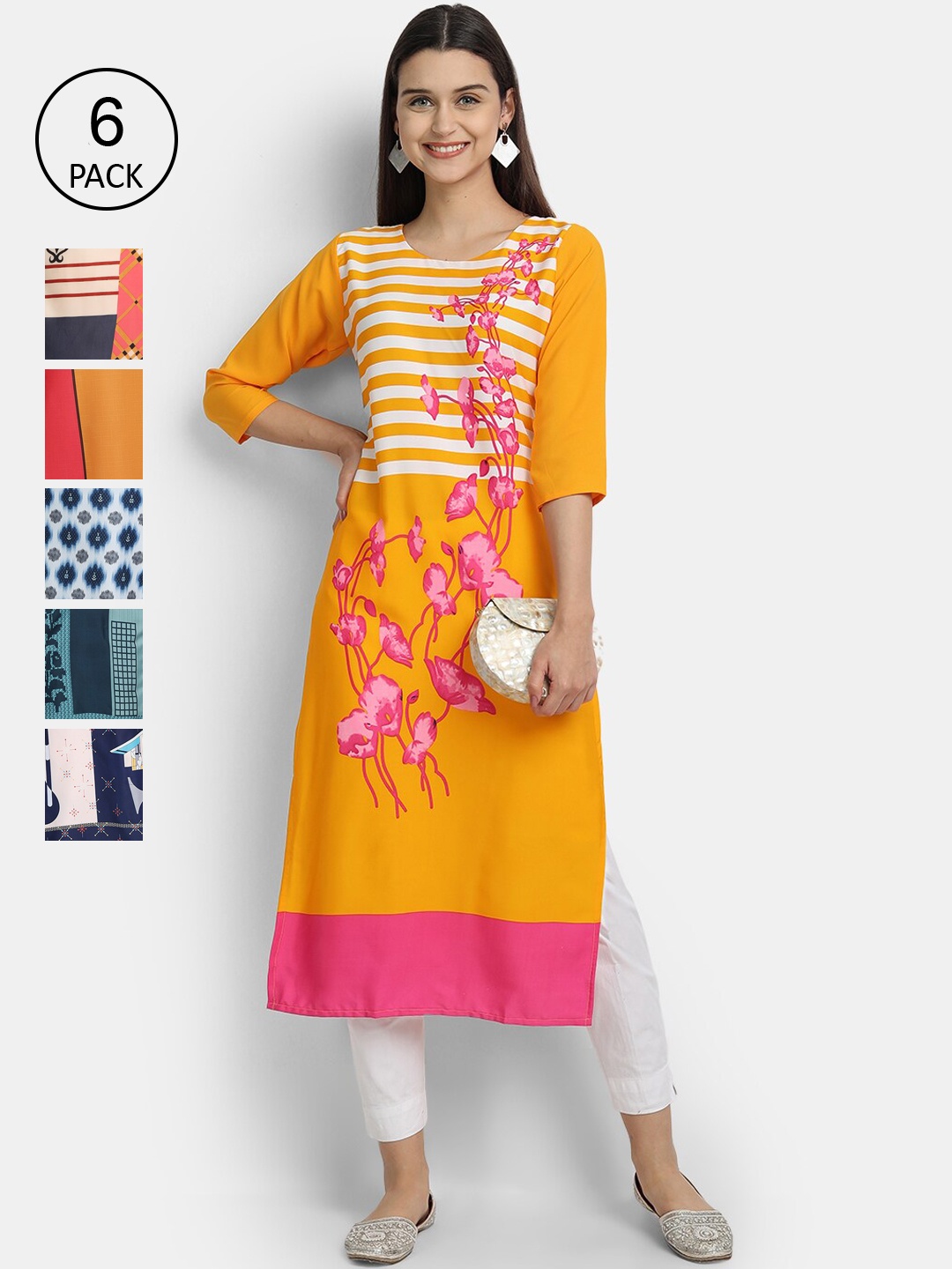 7Threads Women Multicoloured Floral Printed Crepe Kurta, Multi