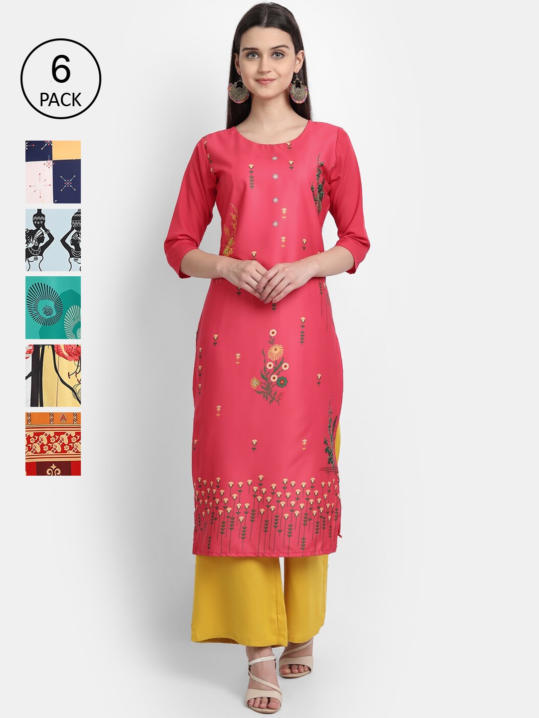 

7Threads Women Multicoloured Ethnic Motifs Printed Thread Work Crepe Kurta, Multi