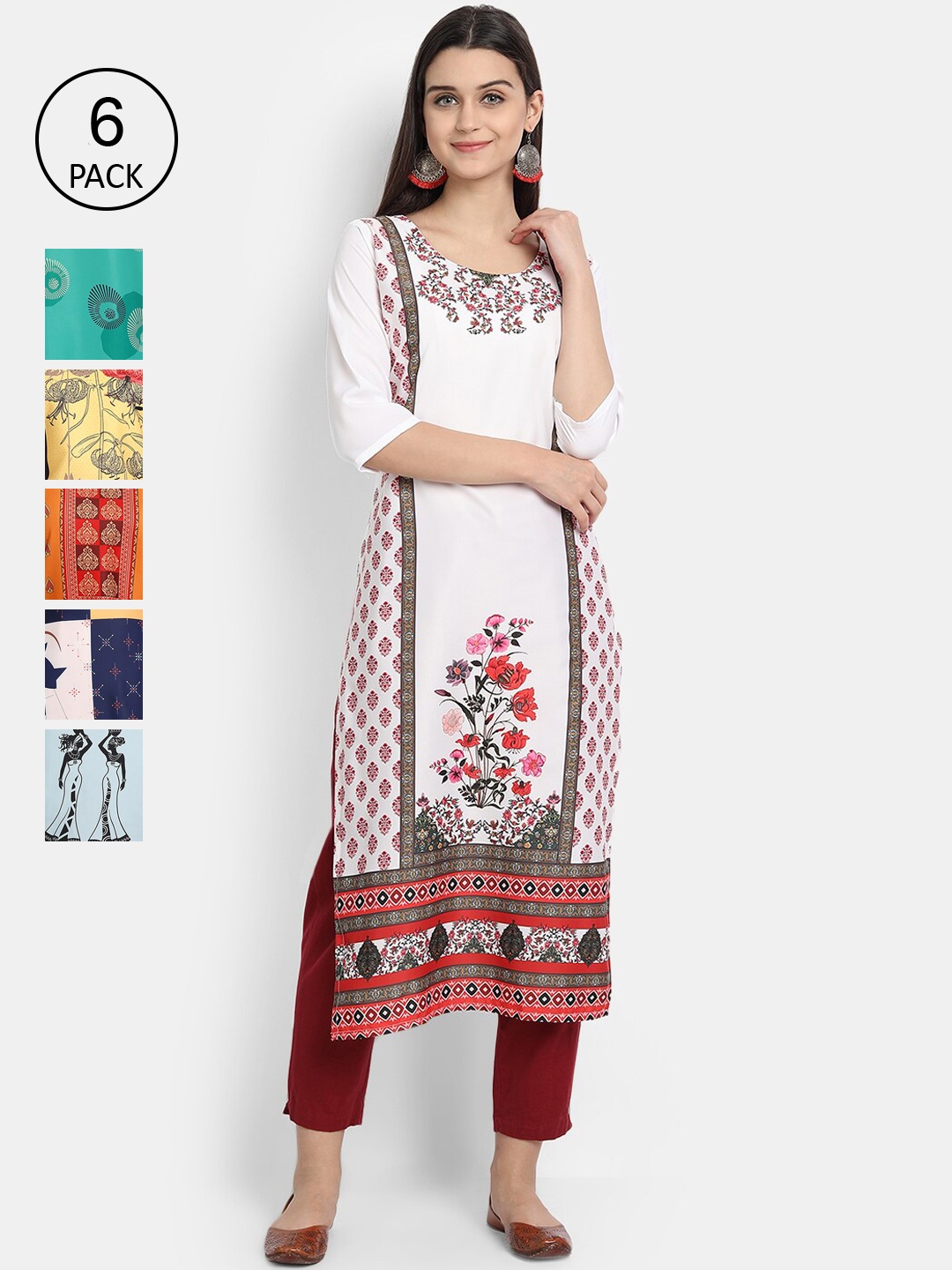 

7Threads Women Pack of 6 Floral Printed Kurtas, Multi