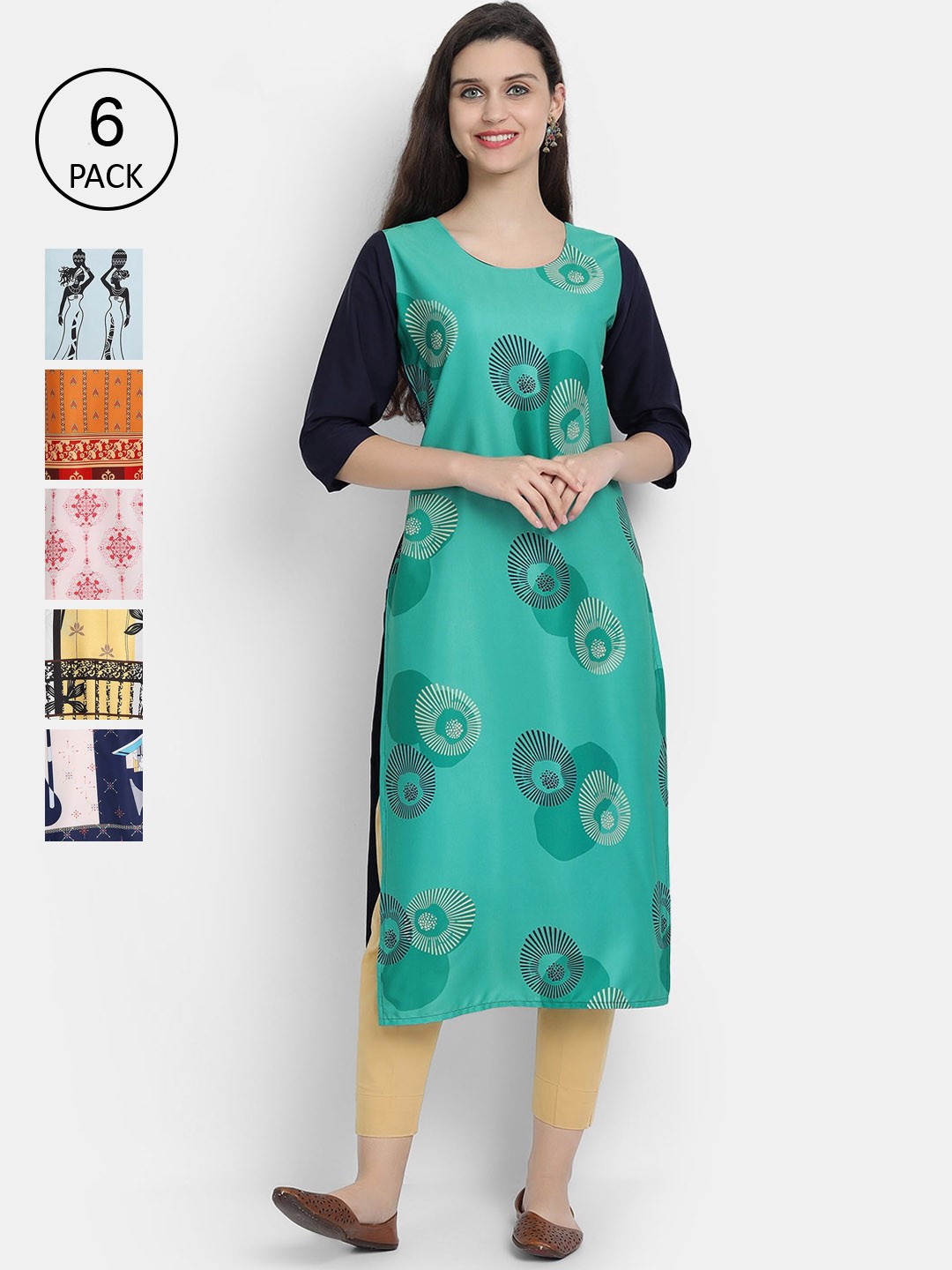

7Threads Women Pack of 6 Floral Printed Kurtas, Multi