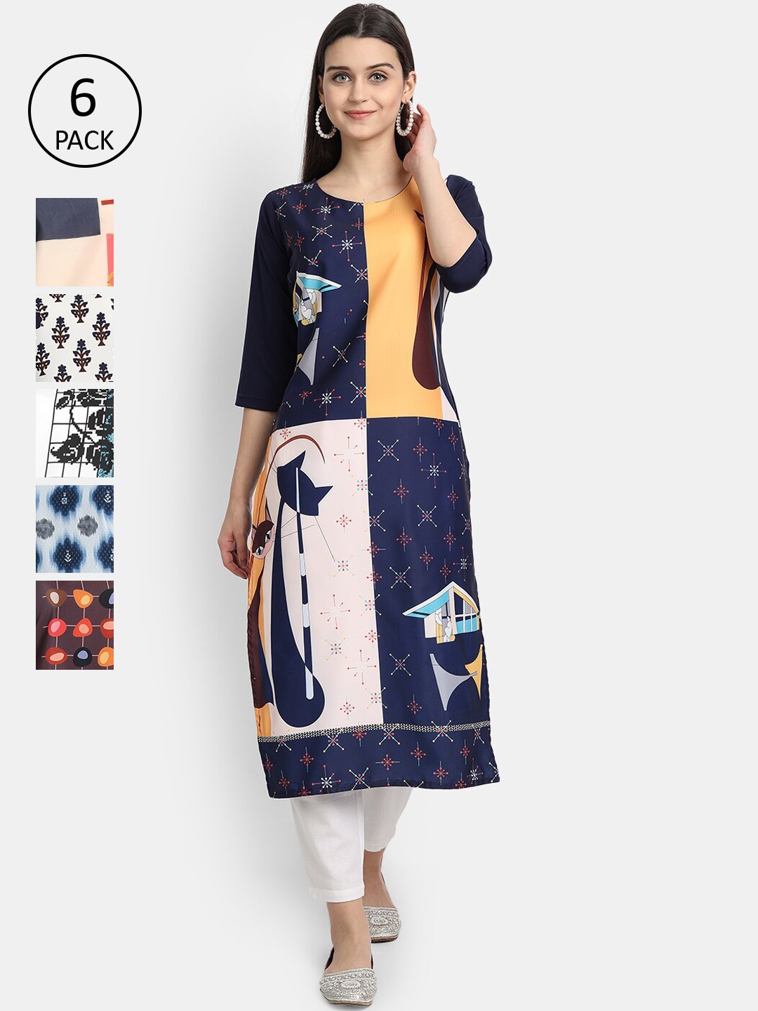 

7Threads Women Multicoloured Ethnic Motifs Printed Thread Work Crepe Kurta, Multi