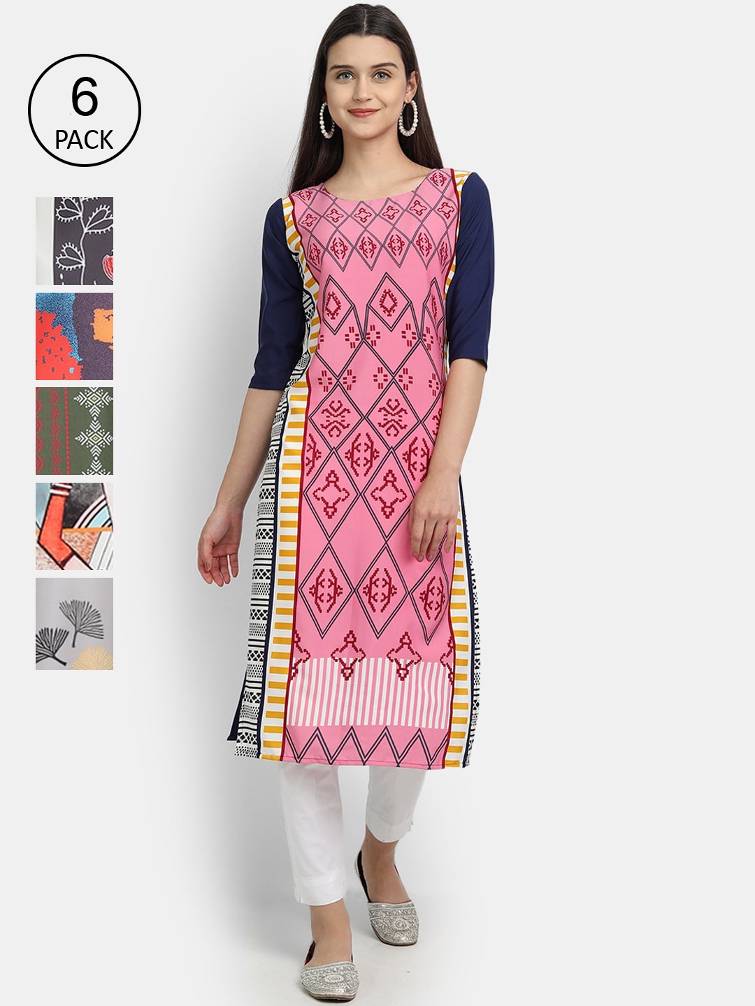

7Threads Women Multicoloured Geometric Printed Crepe Kurta, Multi
