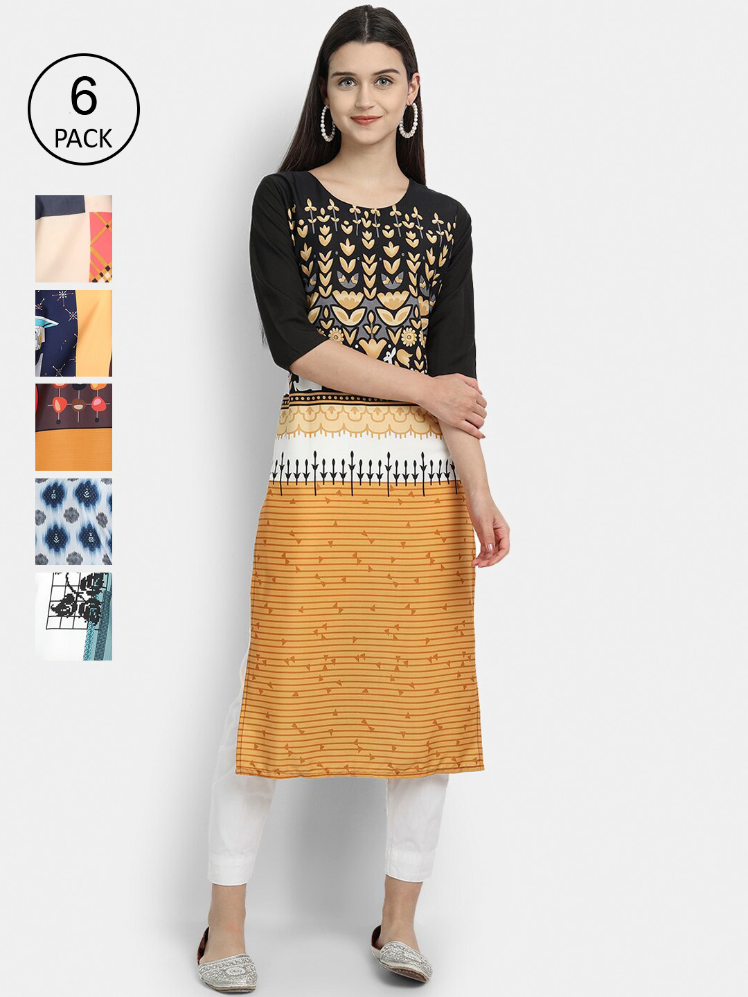 

7Threads Women Multicoloured Geometric Printed Thread Work Crepe Kurta, Multi