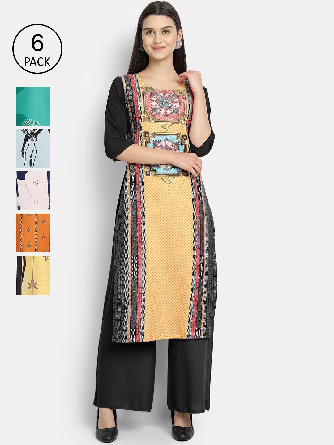 

7Threads Women Multicoloured Geometric Printed Thread Work Crepe Kurta, Multi