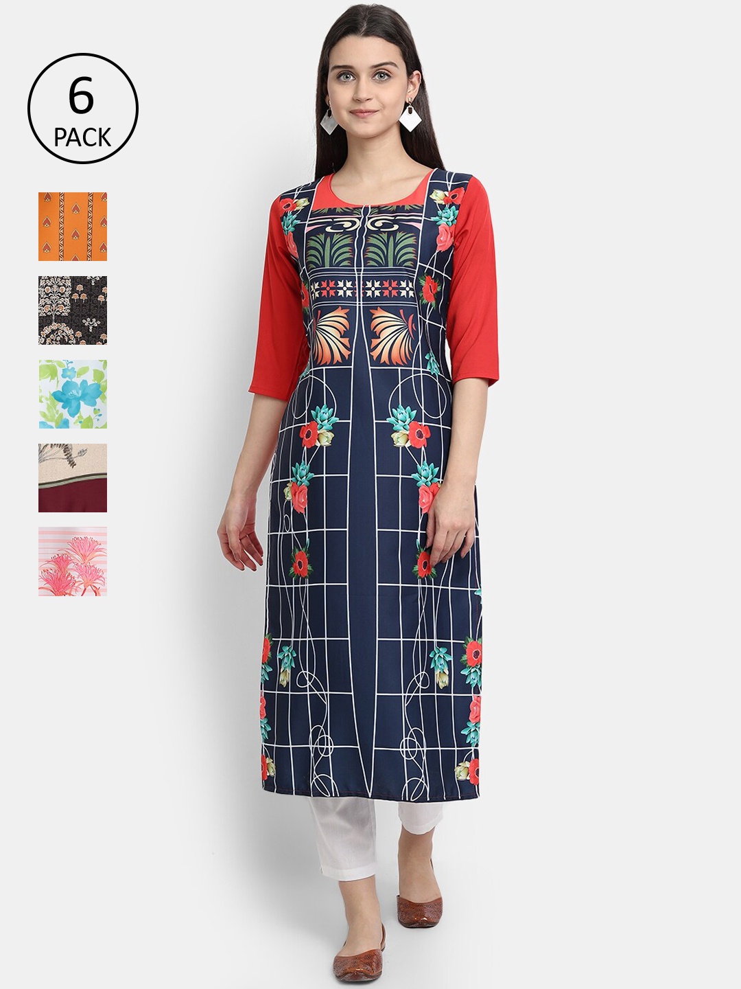 

7Threads Women Multicoloured Geometric Printed Patchwork Crepe Kurta, Multi