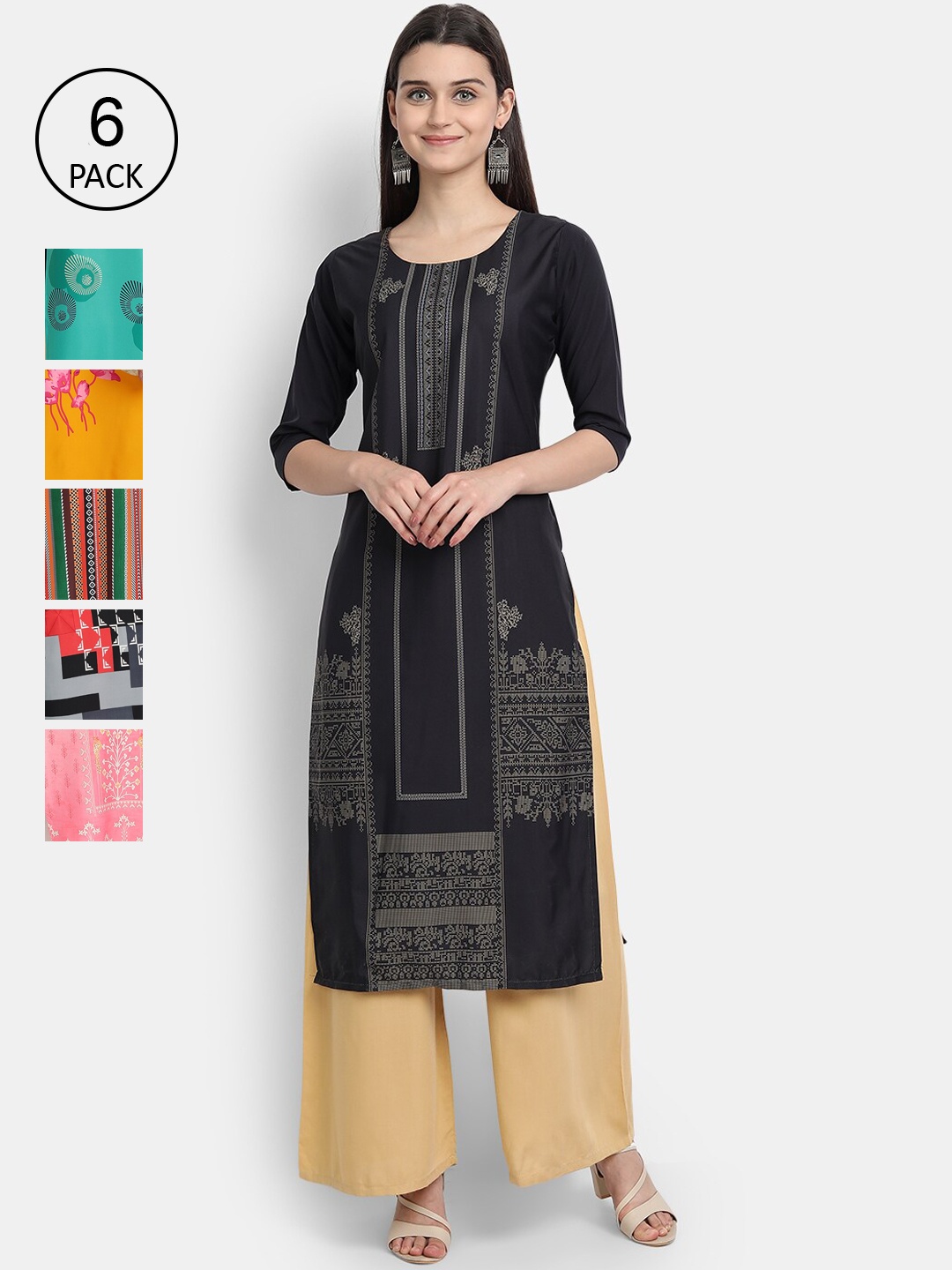 

7Threads Women Multicoloured Striped Flared Sleeves Crepe Kurta, Multi