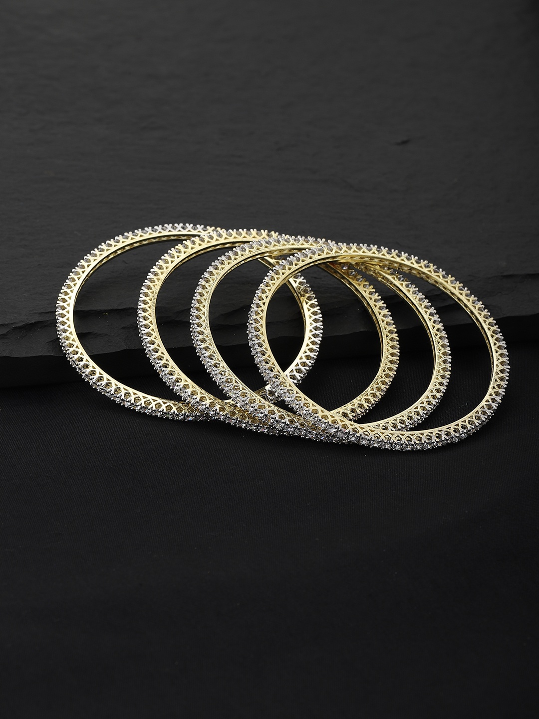 

KOLHA-BY CARLTON Set of 4 Silver-Toned Gold-Plated AD Studded Bangles