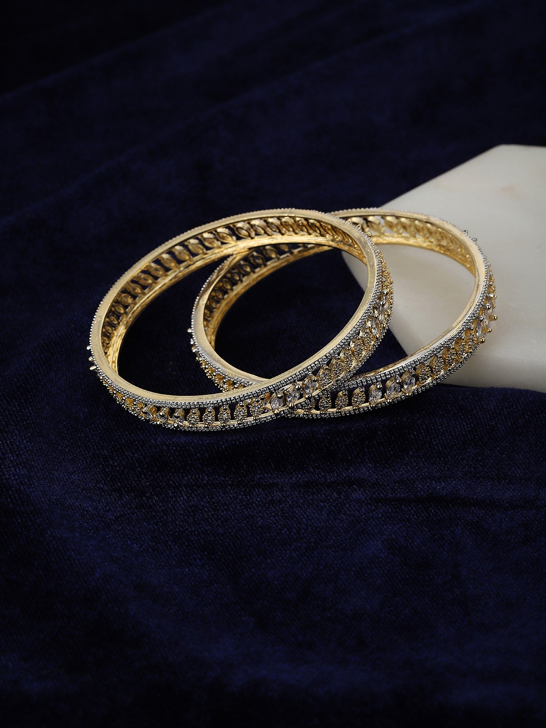 

KOLHA-BY CARLTON Set of 2 Silver-Toned Gold-Plated AD Studded Bangles