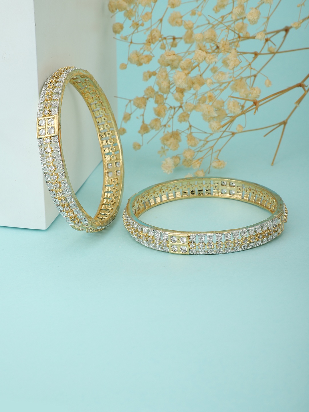 

KOLHA-BY CARLTON Set of 2 Gold Plated American Diamond Handcrafted Bangles
