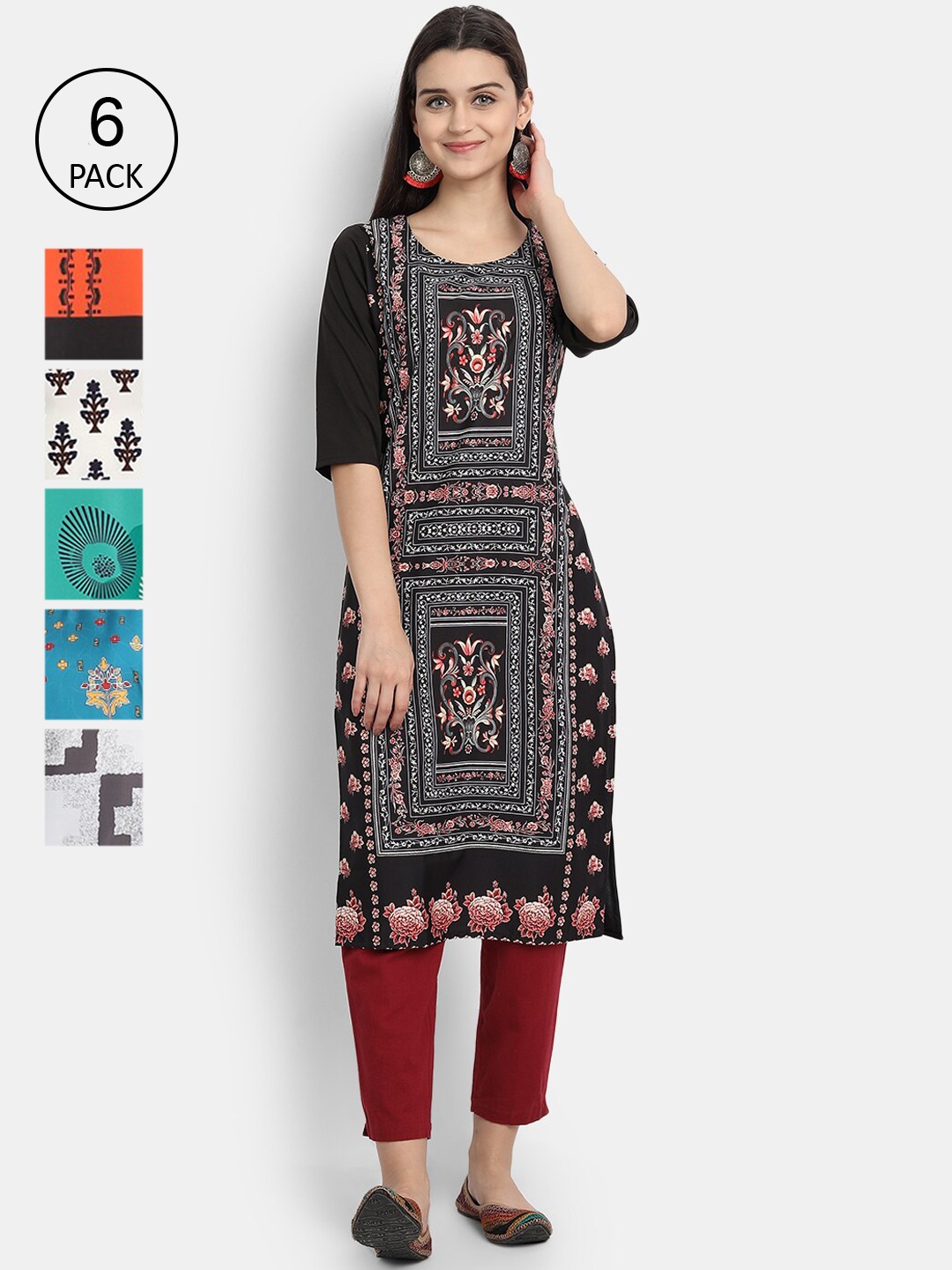 

7Threads Women Multicoloured Ethnic Motifs Printed Crepe Kurta, Multi