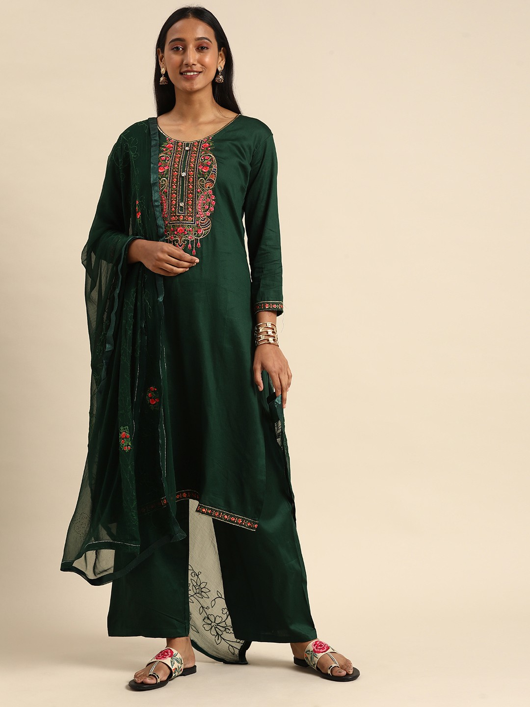 

Shaily Green Embroidered Pure Cotton Unstitched Dress Material