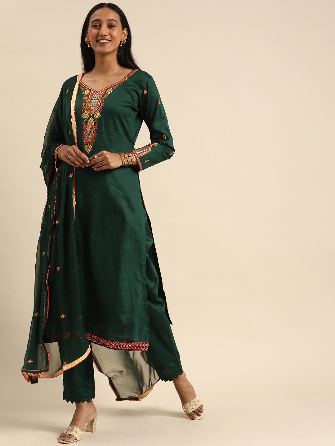 

Shaily Green Embroidered Pure Cotton Unstitched Dress Material