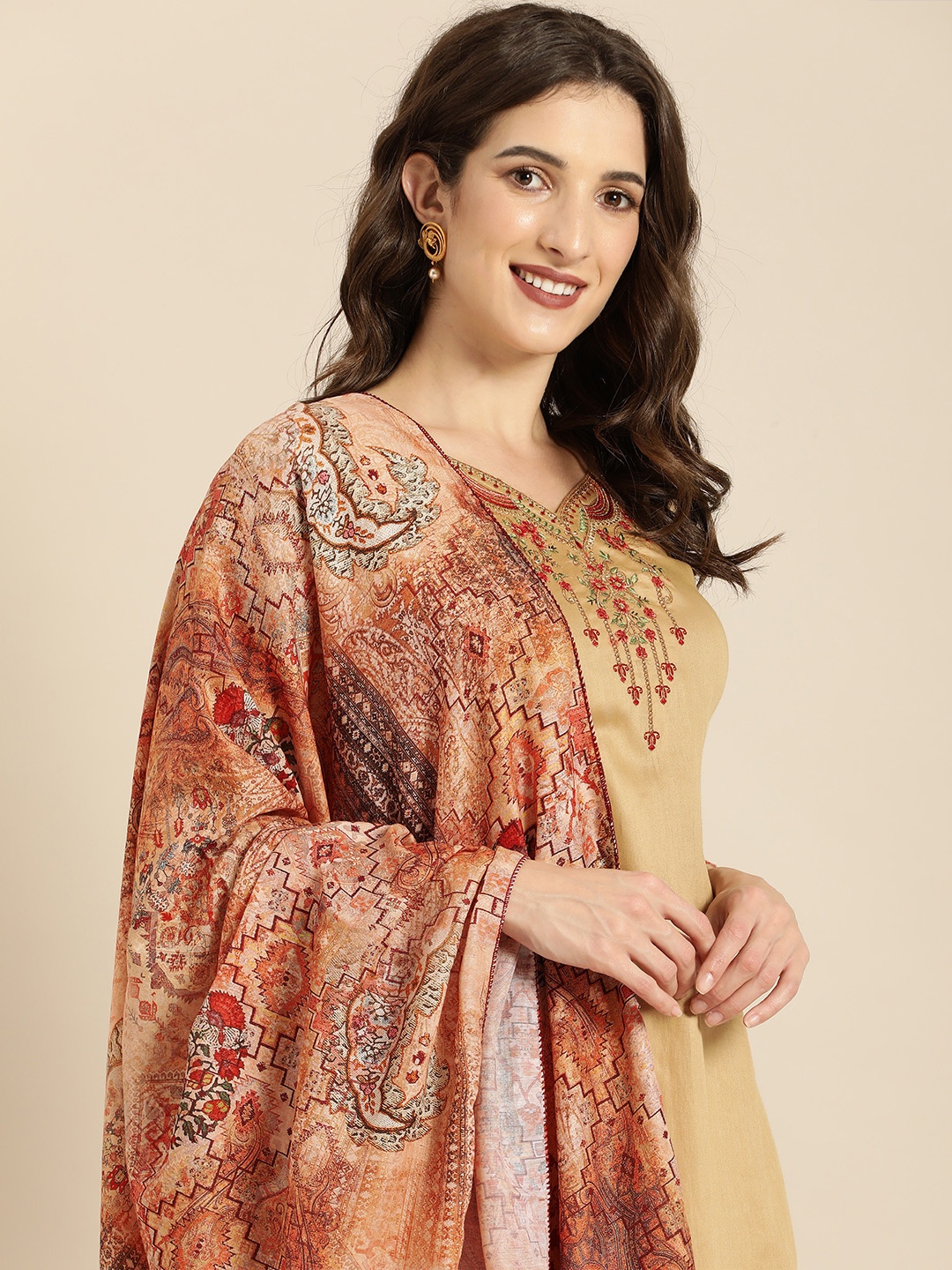 

Shaily Beige Embroidered Unstitched Dress Material