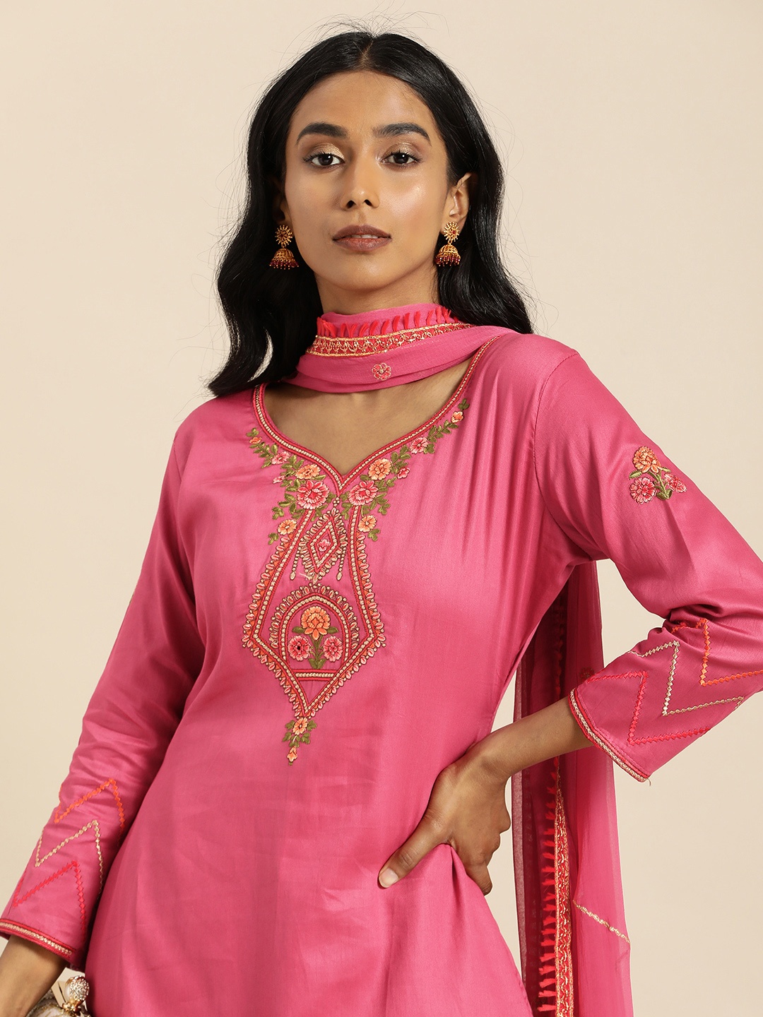 

Shaily Pink Embroidered Pure Cotton Unstitched Dress Material