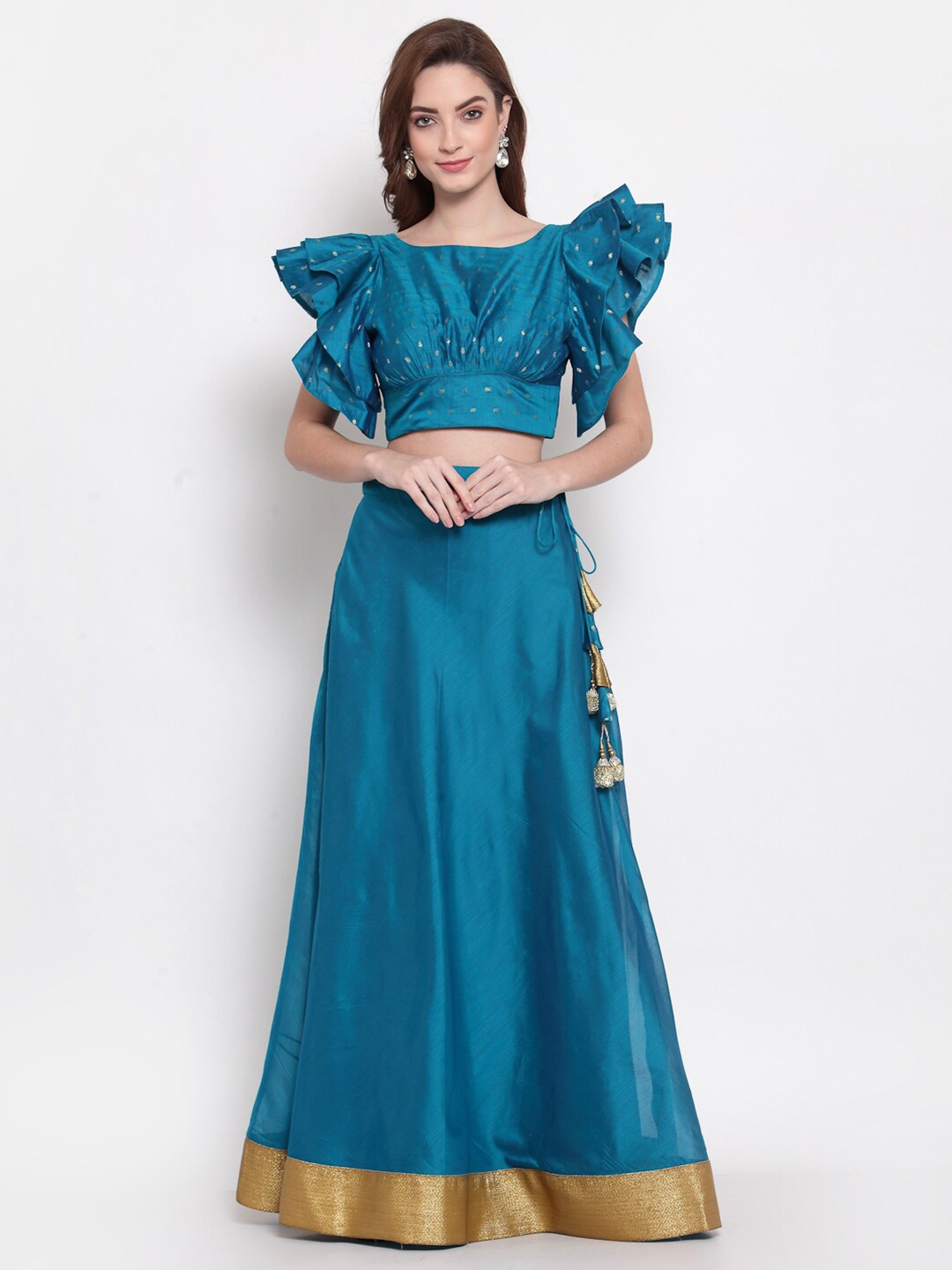 

Desi Weavess Blue Flutter Sleeves Crop Top