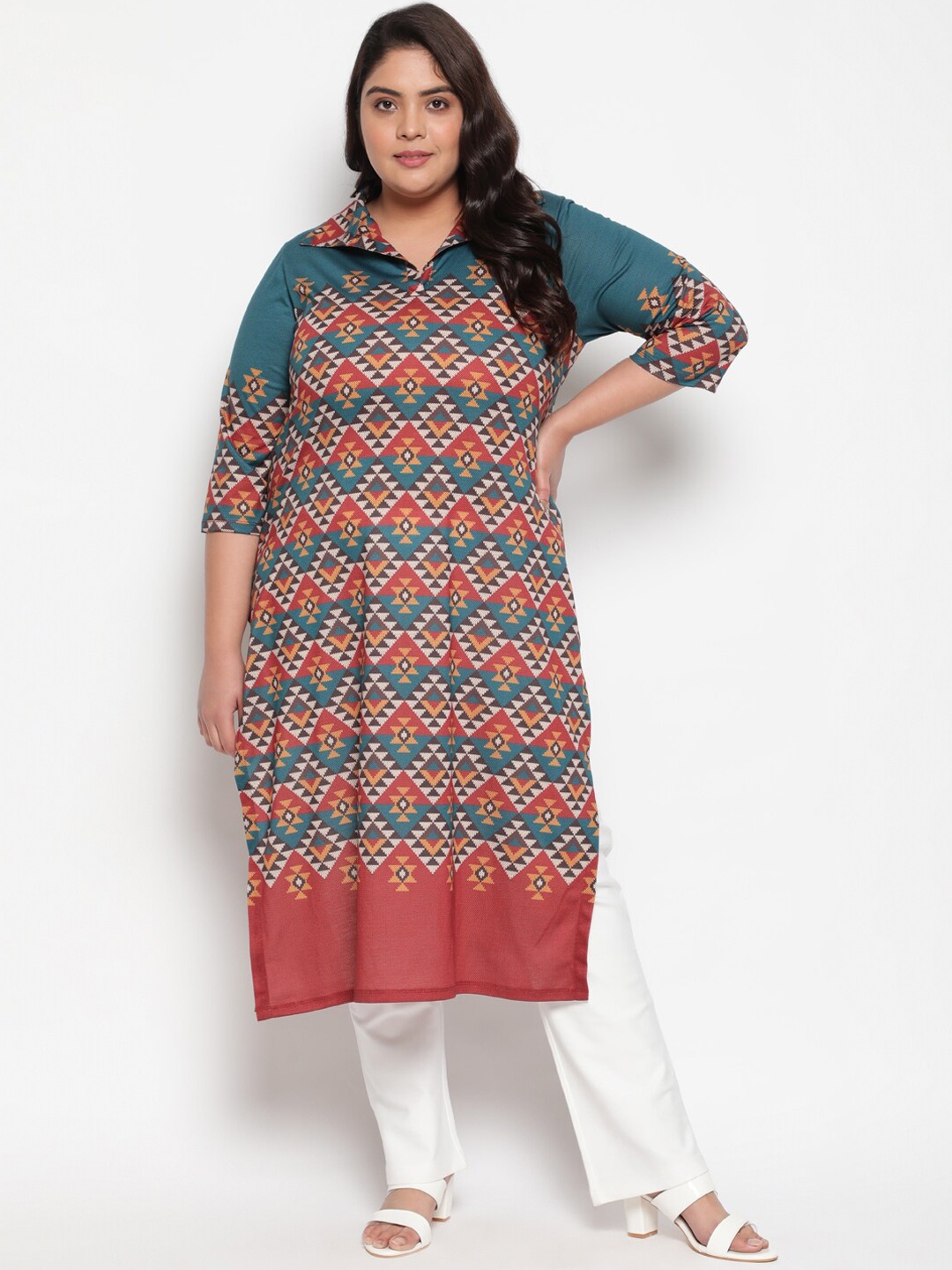 

Amydus Women Plus Size Multicoloured Geometric Printed Kurta, Multi