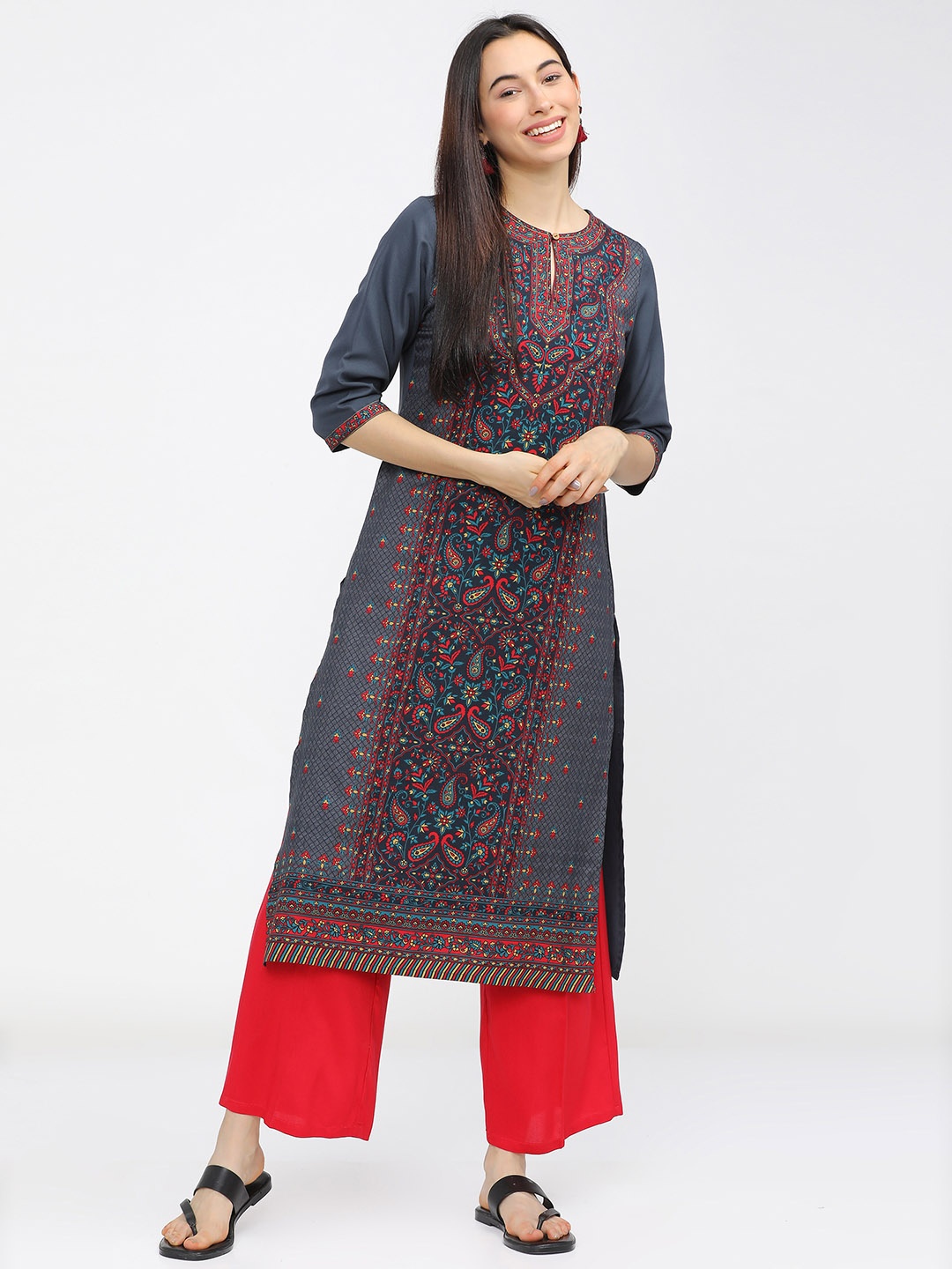 

KETCH Women Ethnic Motifs Printed Kurta, Charcoal