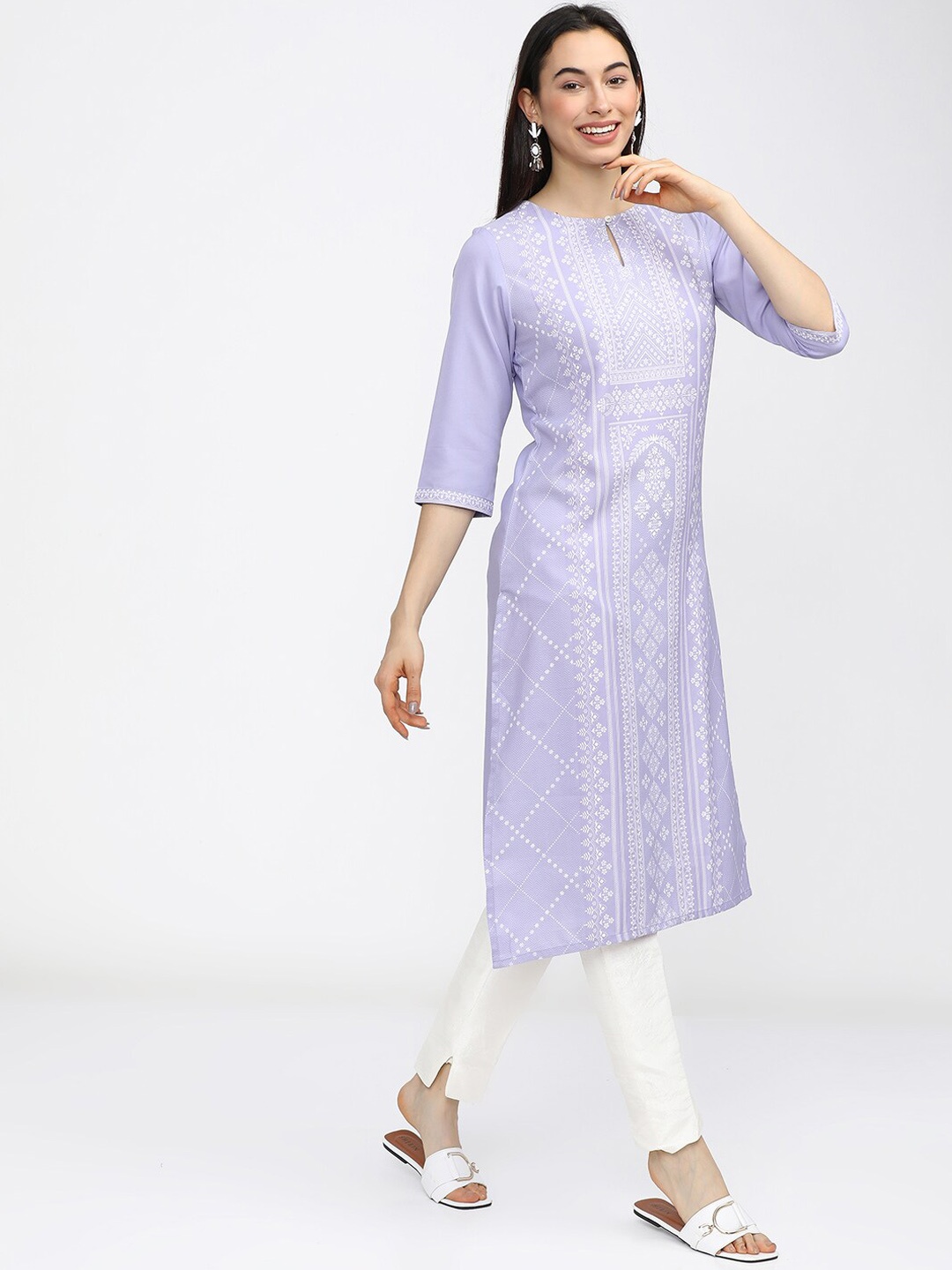 

KETCH Woman Mauve Geometric Striped Kurta