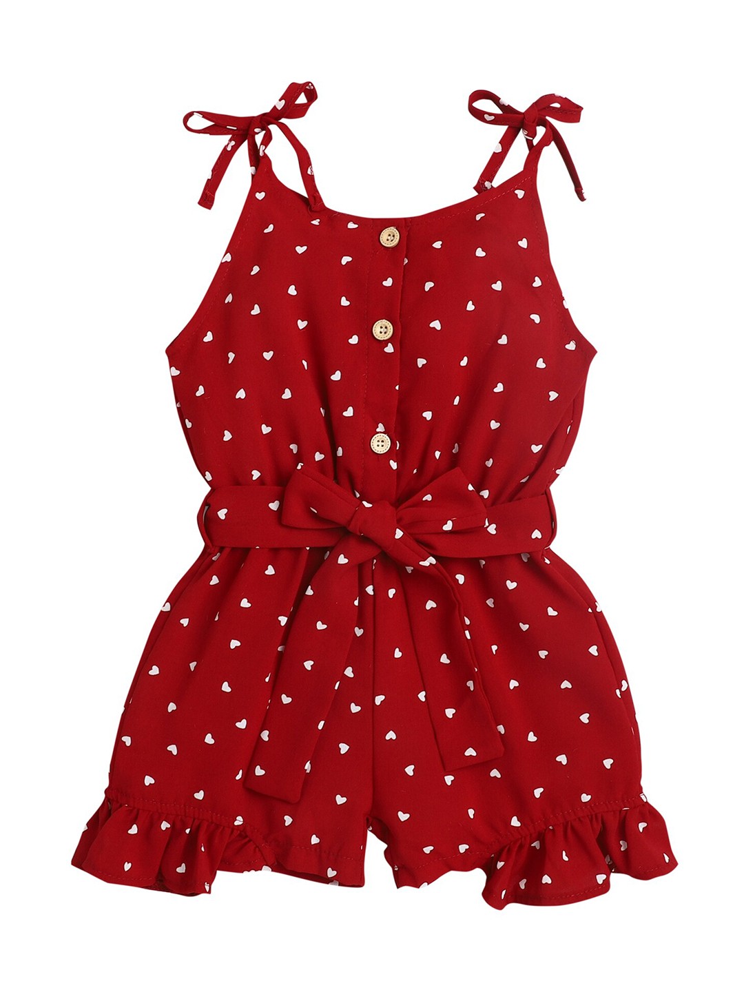 

Hopscotch Girls Red & White Printed Cotton Jumpsuit