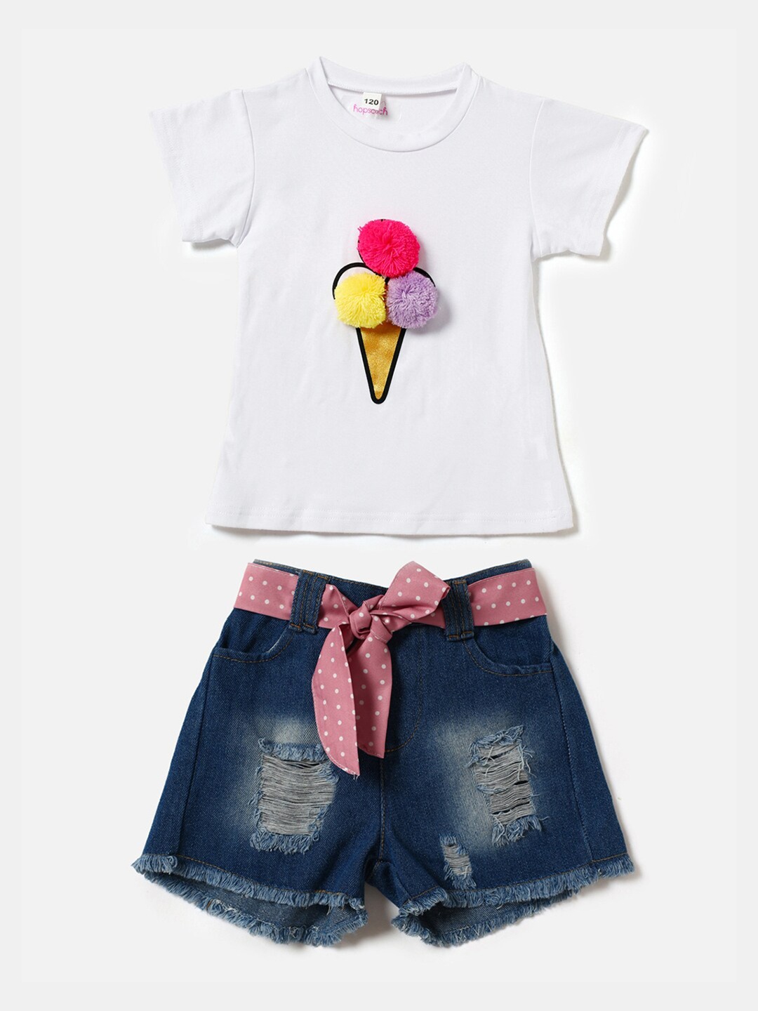 

Hopscotch Girls White Printed Top and Shorts Set