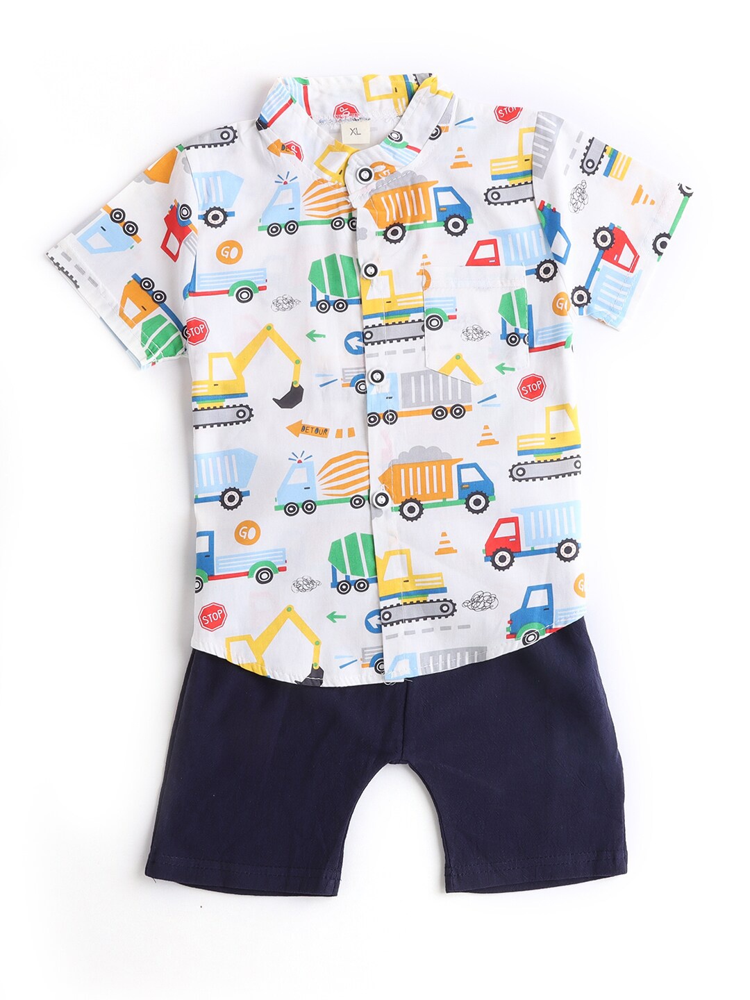 

Hopscotch Boys White & Blue Printed Shirt with Shorts