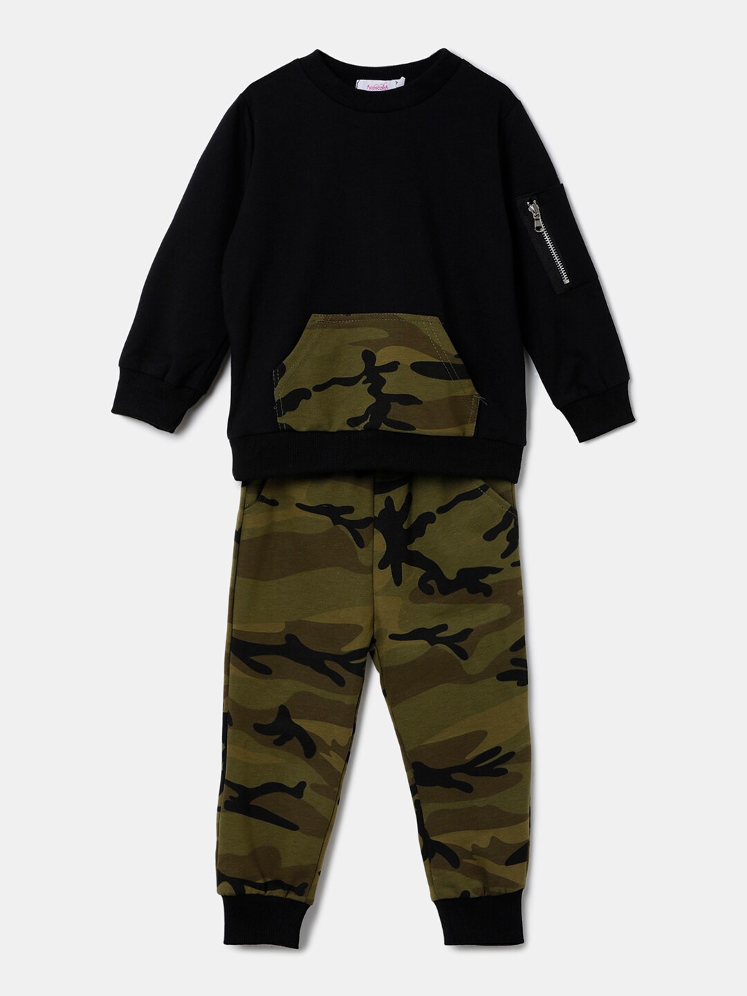 

Hopscotch Boys Black & Olive Green Printed T-shirt with Pyjamas