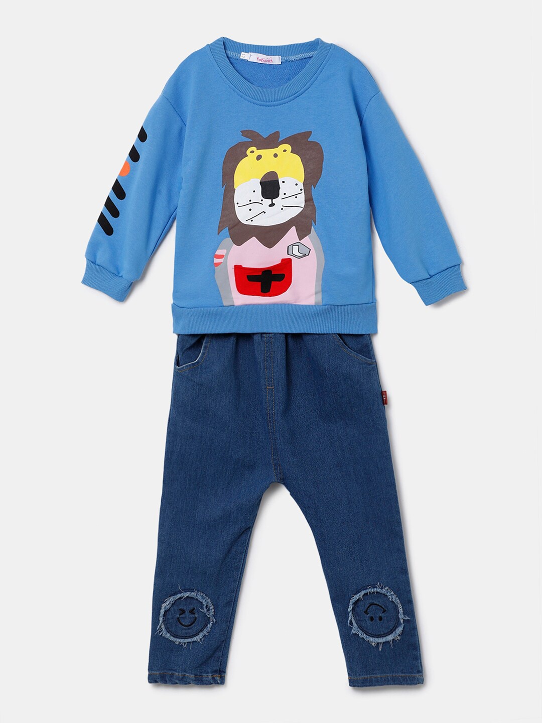 

Hopscotch Boys Blue Printed T-Shirt with Pant Set