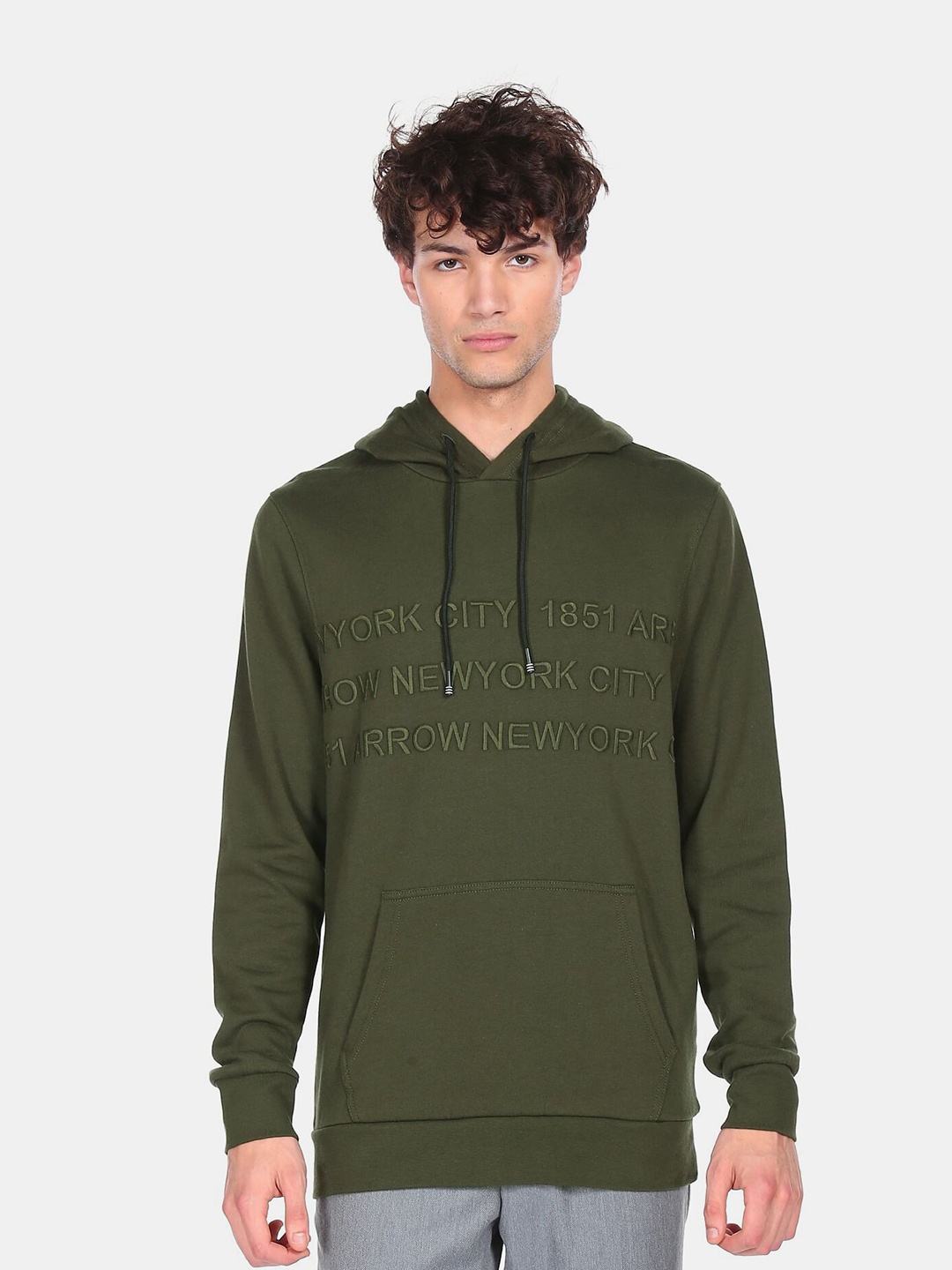 

Arrow Sport Men Green Printed Hooded Sweatshirt