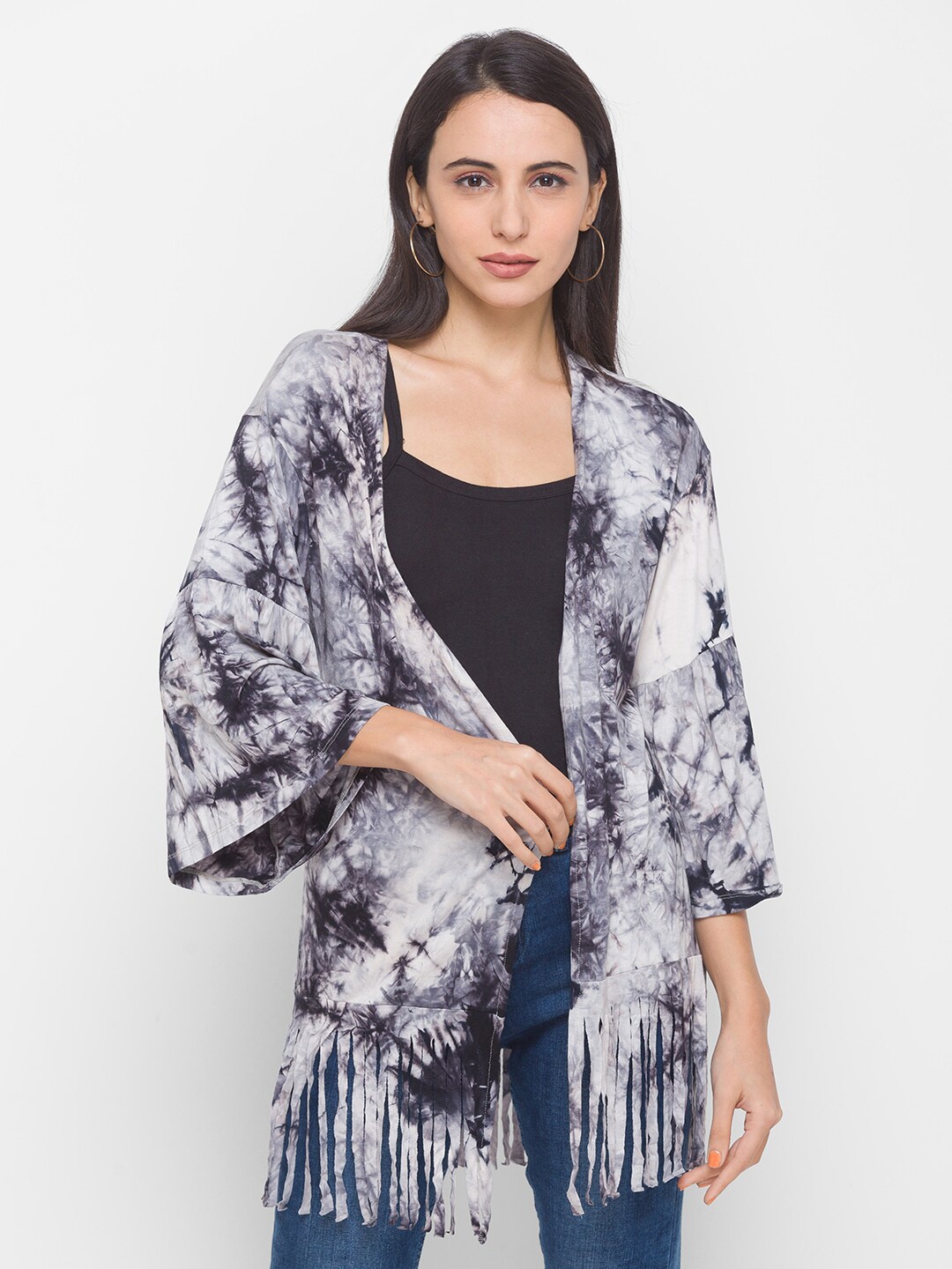 

Globus Women Grey & Purple Tie & Dye Tasselled Shrug