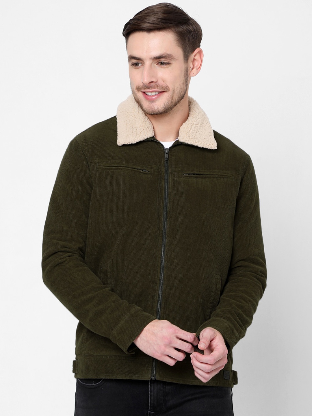 

Mufti Men Olive Green Pure Cotton Tailored Jacket