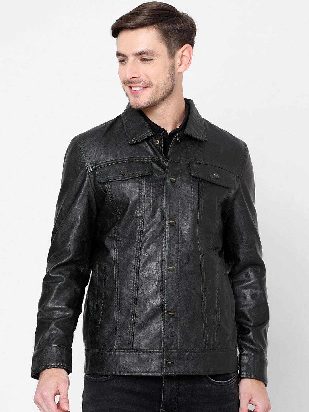 

Mufti Men Olive Green Biker Jacket