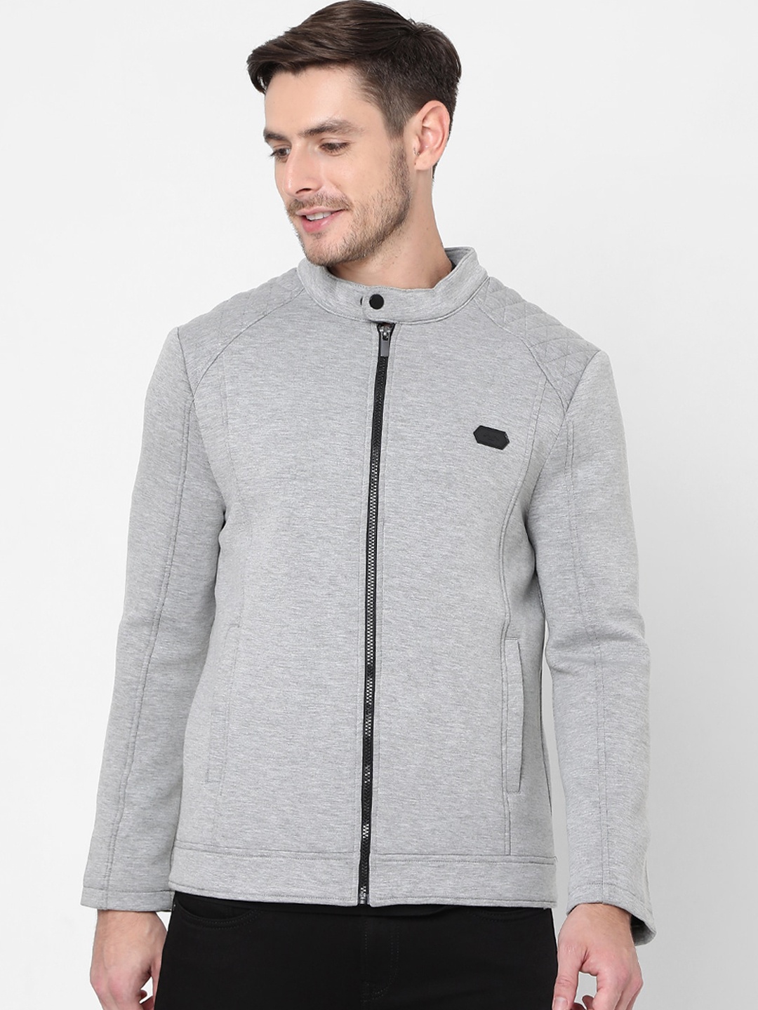 

Mufti Men Grey Melange Bomber Jacket