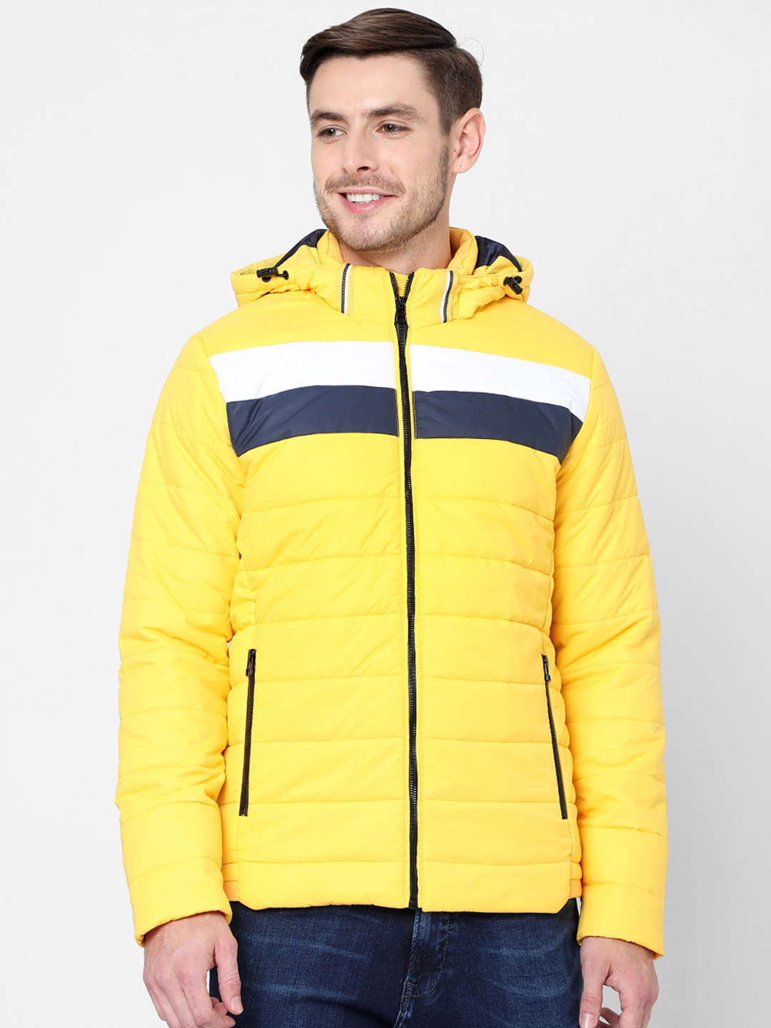 

Mufti Men Yellow Colorblocked Hooded Padded Jacket