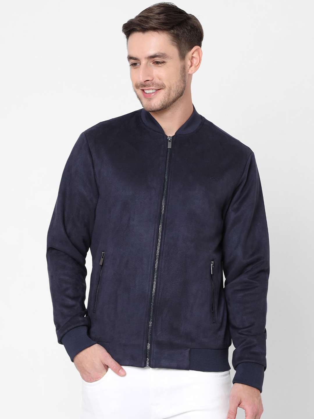 

Mufti Men Navy Blue Bomber Jacket