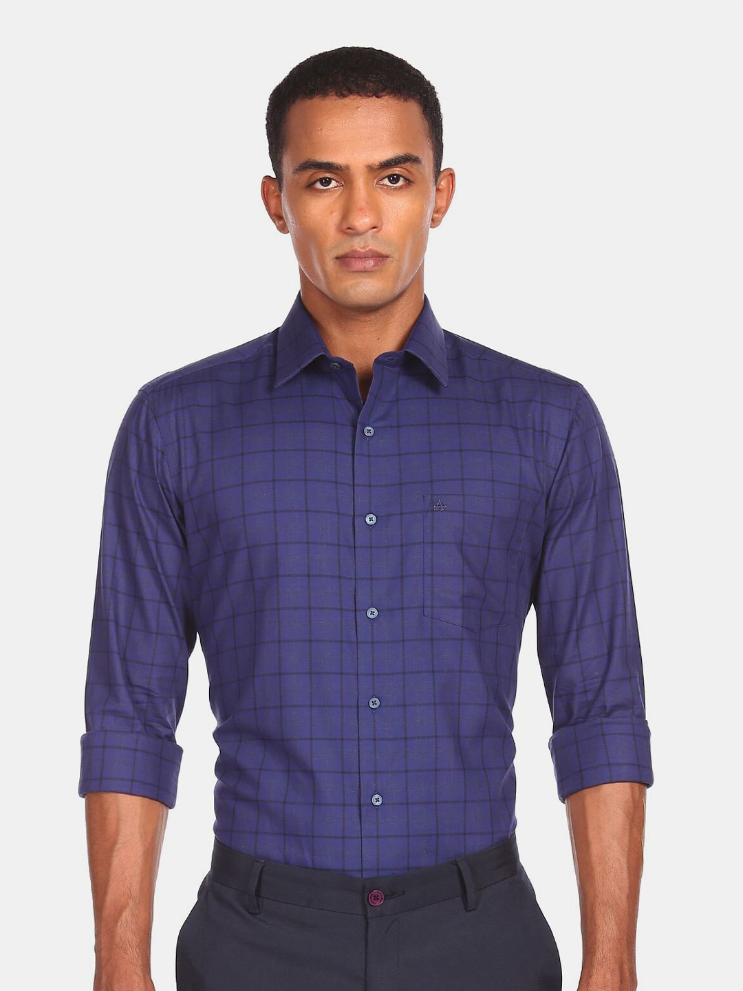 

Arrow New York Men Blue Slim Fit Windowpane Checks Checked Casual Shirt