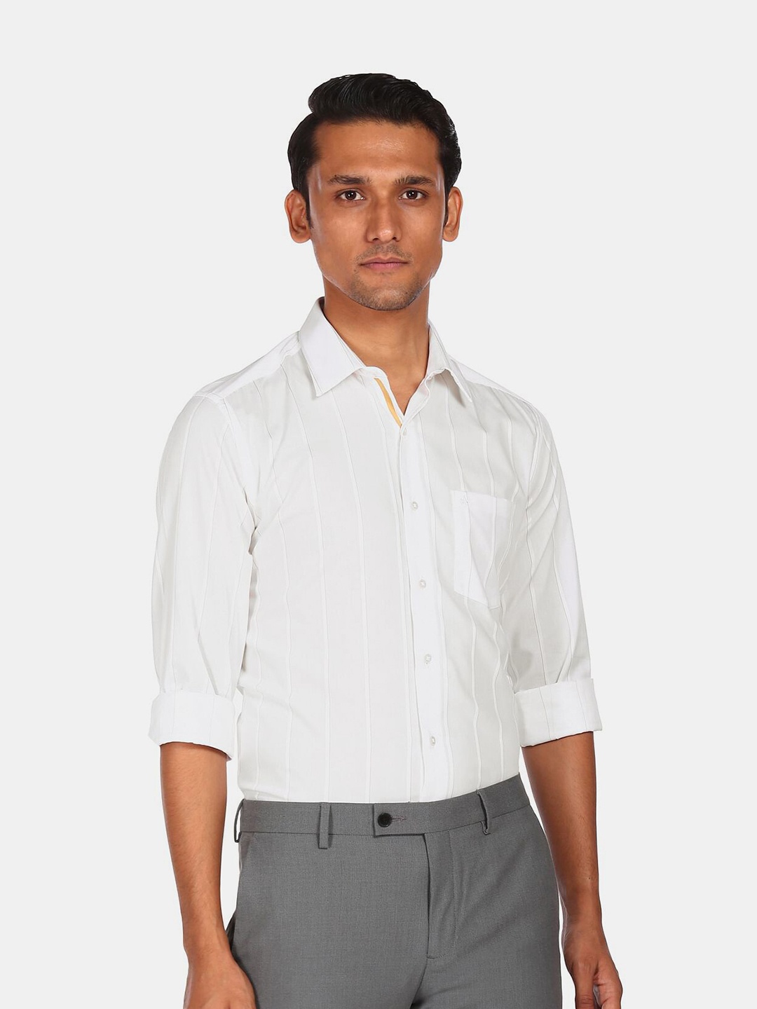 

Arrow New York Men White Slim Fit Opaque Striped Formal Shirt