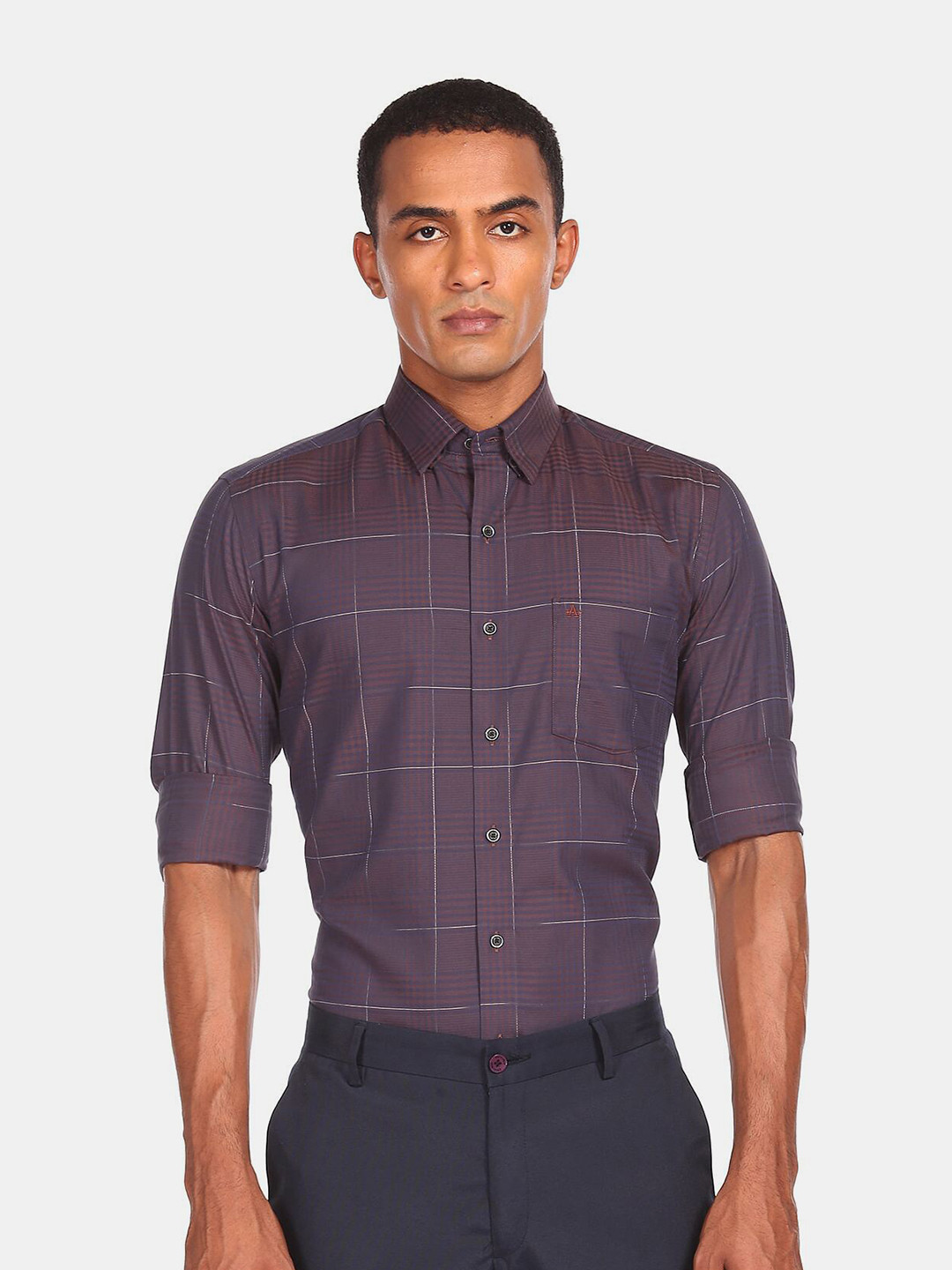 

Arrow New York Men Brown Slim Fit Checked Pure Cotton Formal Shirt