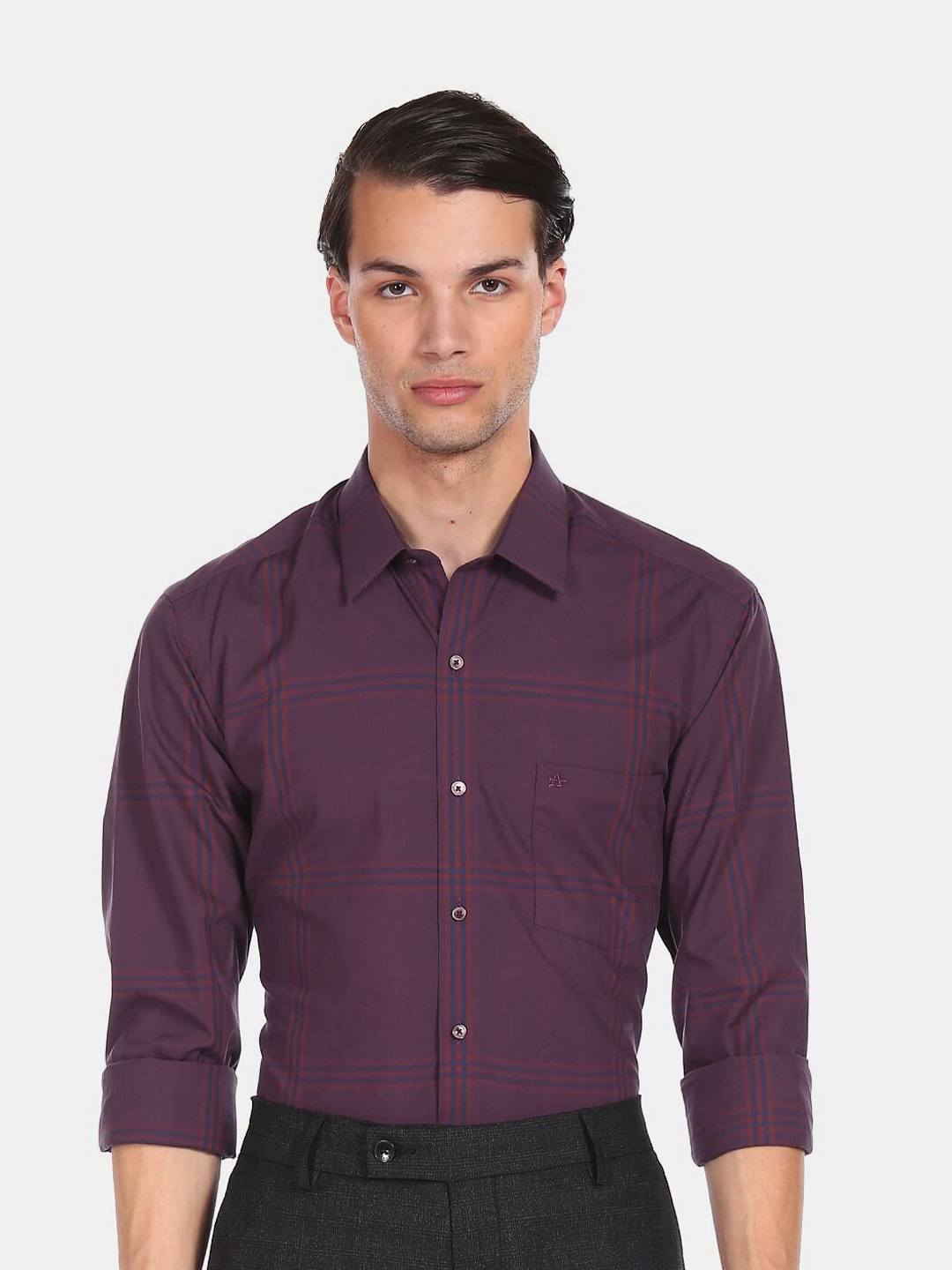 

Arrow New York Men Purple Windowpane Checks Checked Formal Shirt