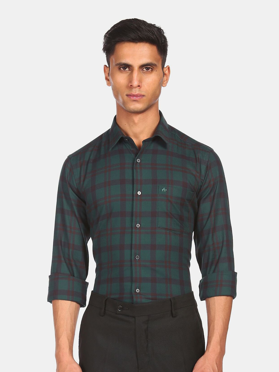 

Arrow New York Men Green Tartan Checks Checked Formal Shirt