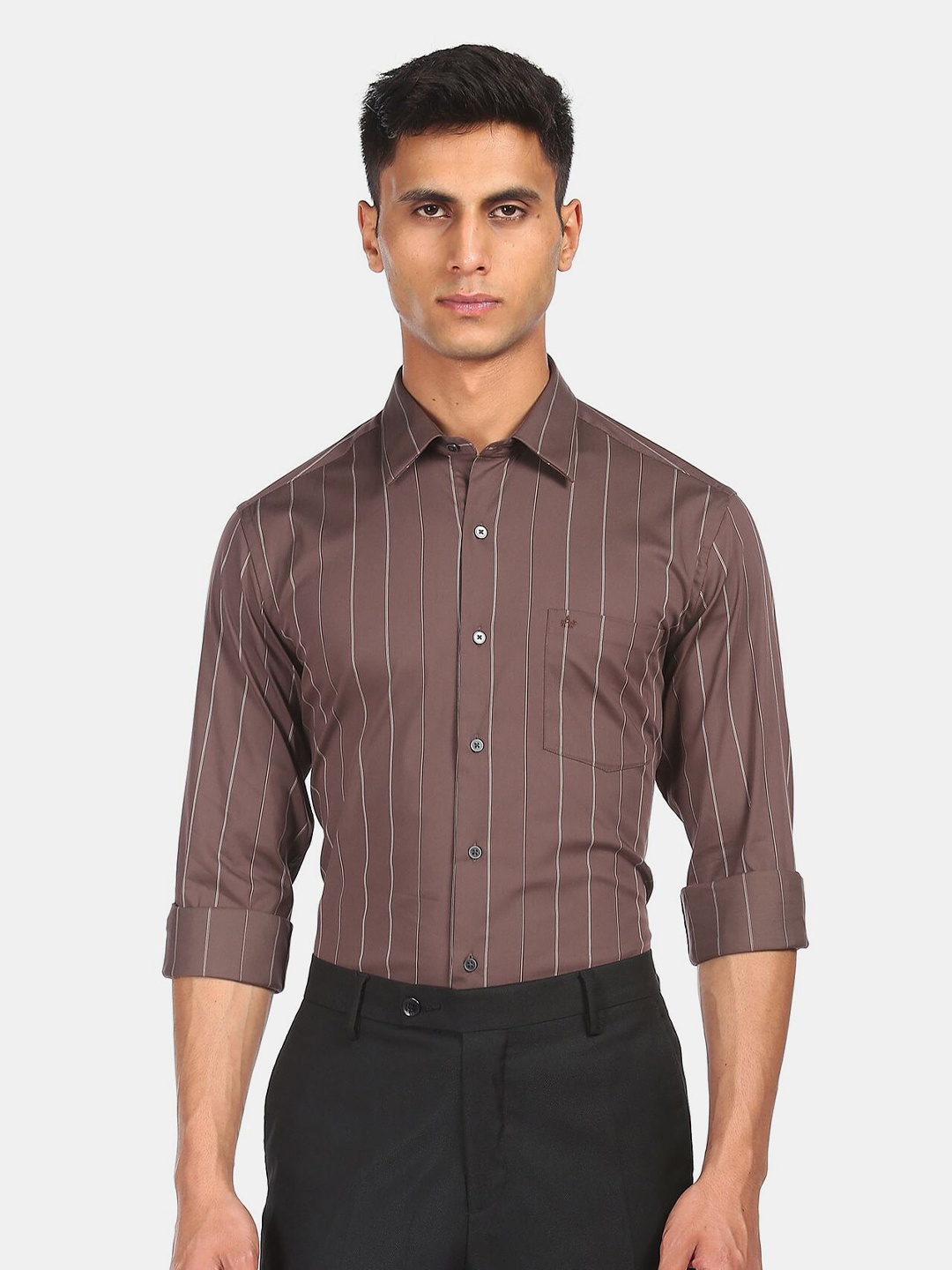 

Arrow New York Men Brown Striped Formal Shirt
