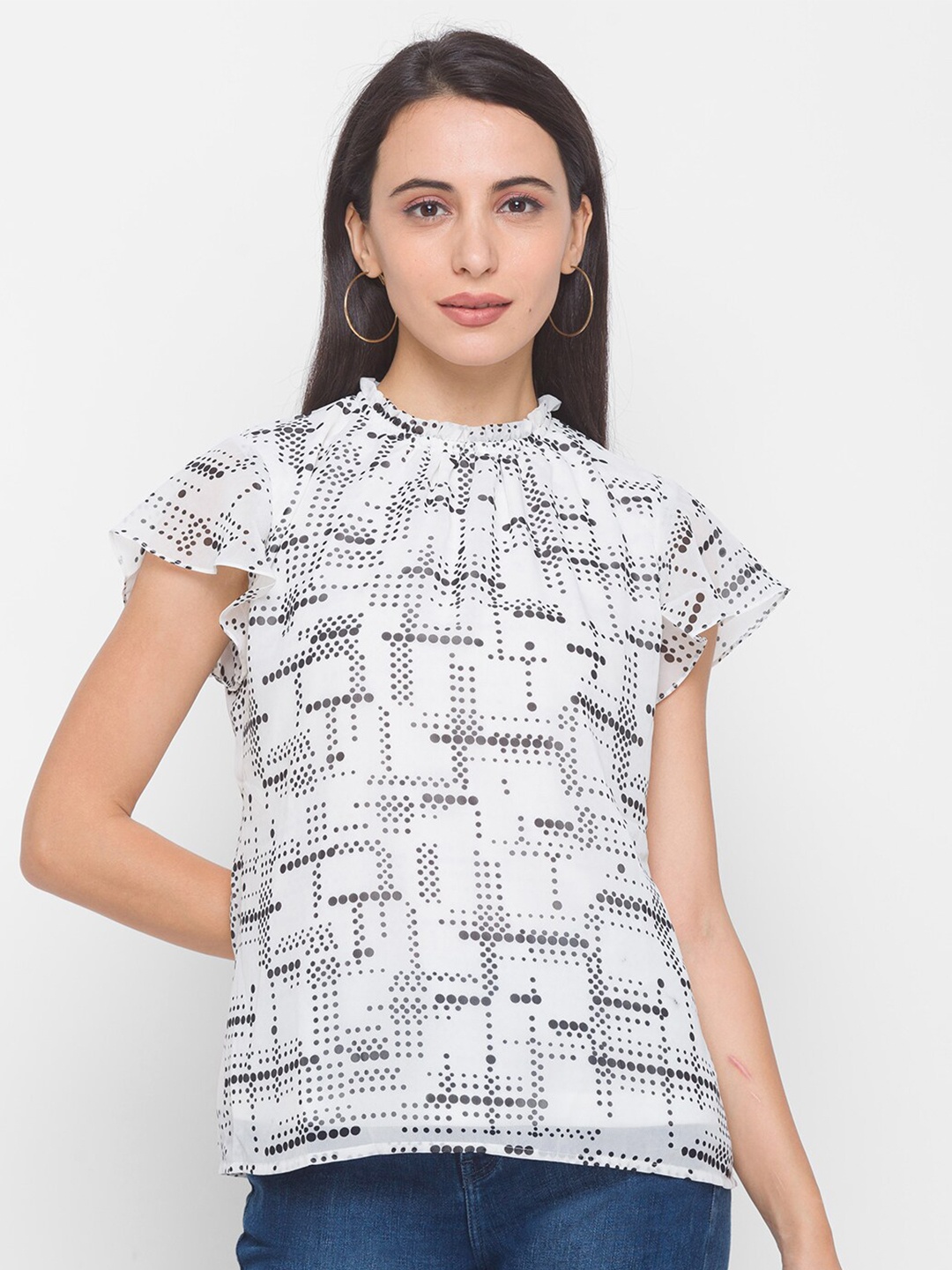 

Globus Women White Geometric Regular Top