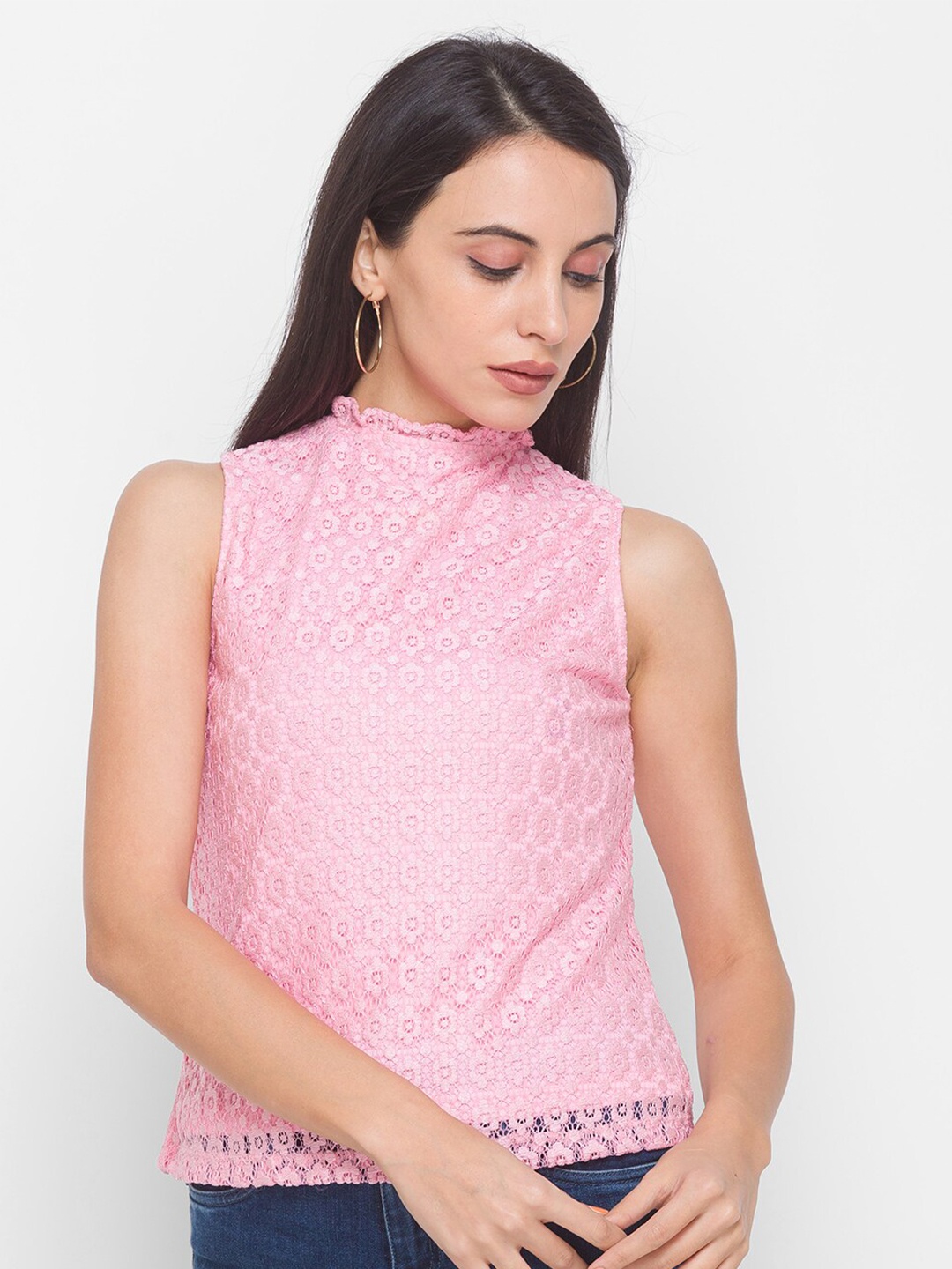 

Globus Women Pink Lace Printed Top