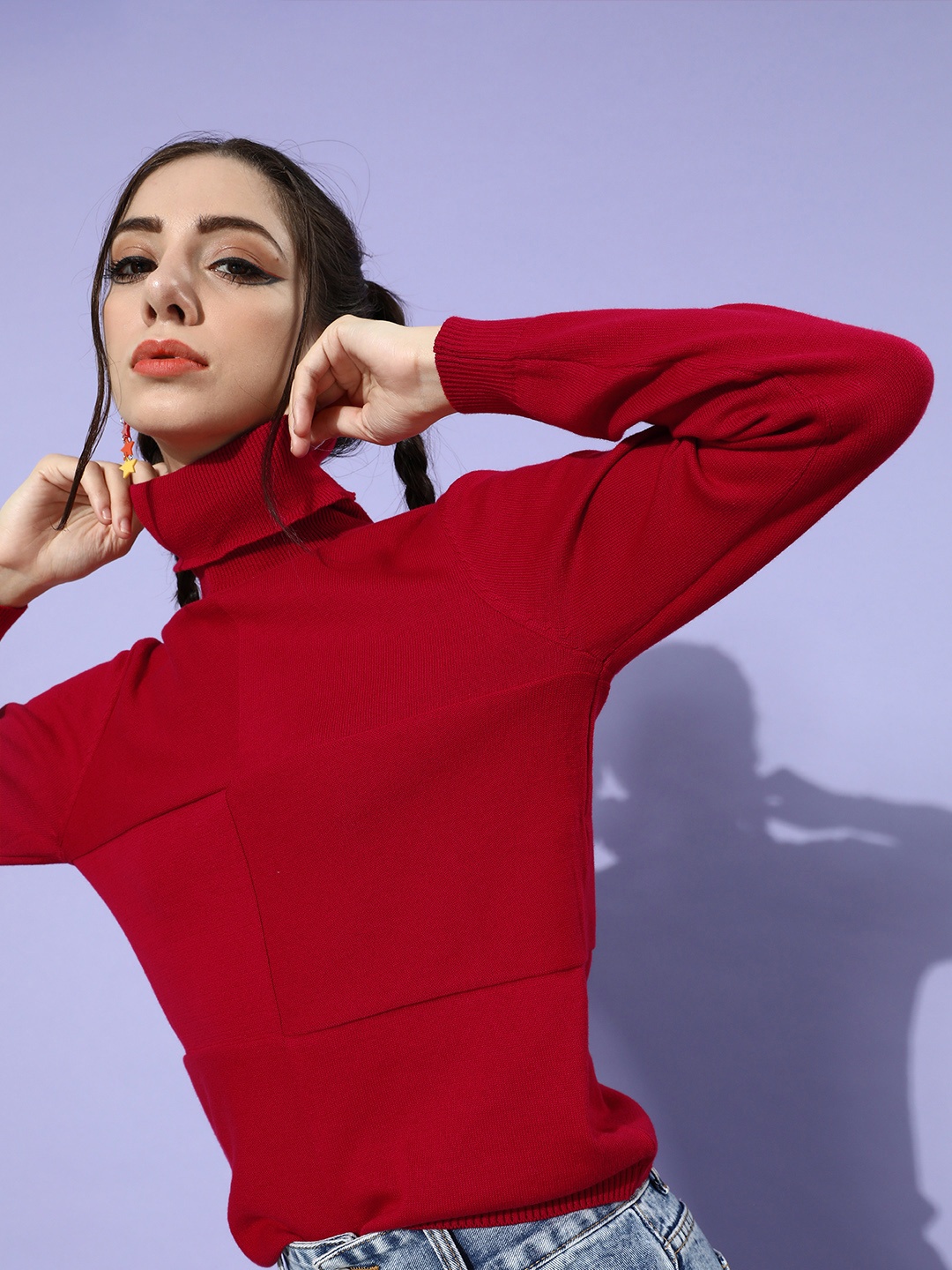 

STREET 9 Women Gorgeous Red Solid Acrylic Sweater